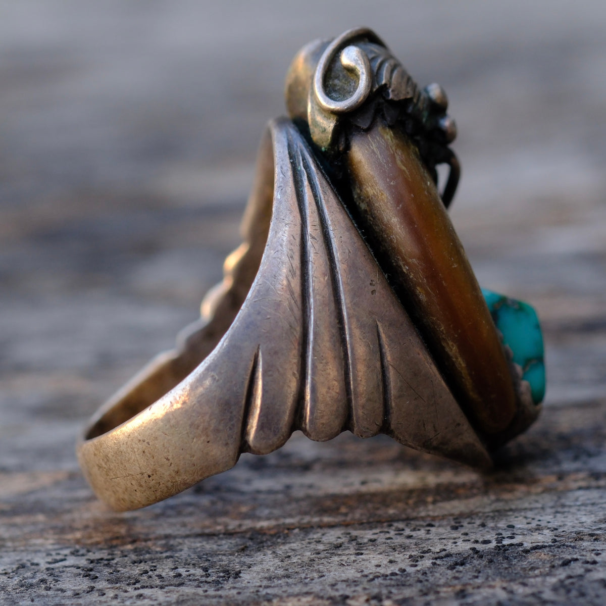Vintage Sterling Turquoise Claw Ring 9.75