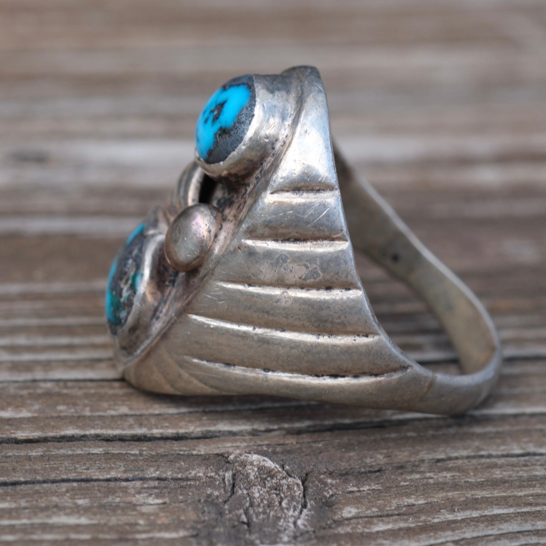 Vintage Sterling 2-Stone Turquoise Ring 9.5