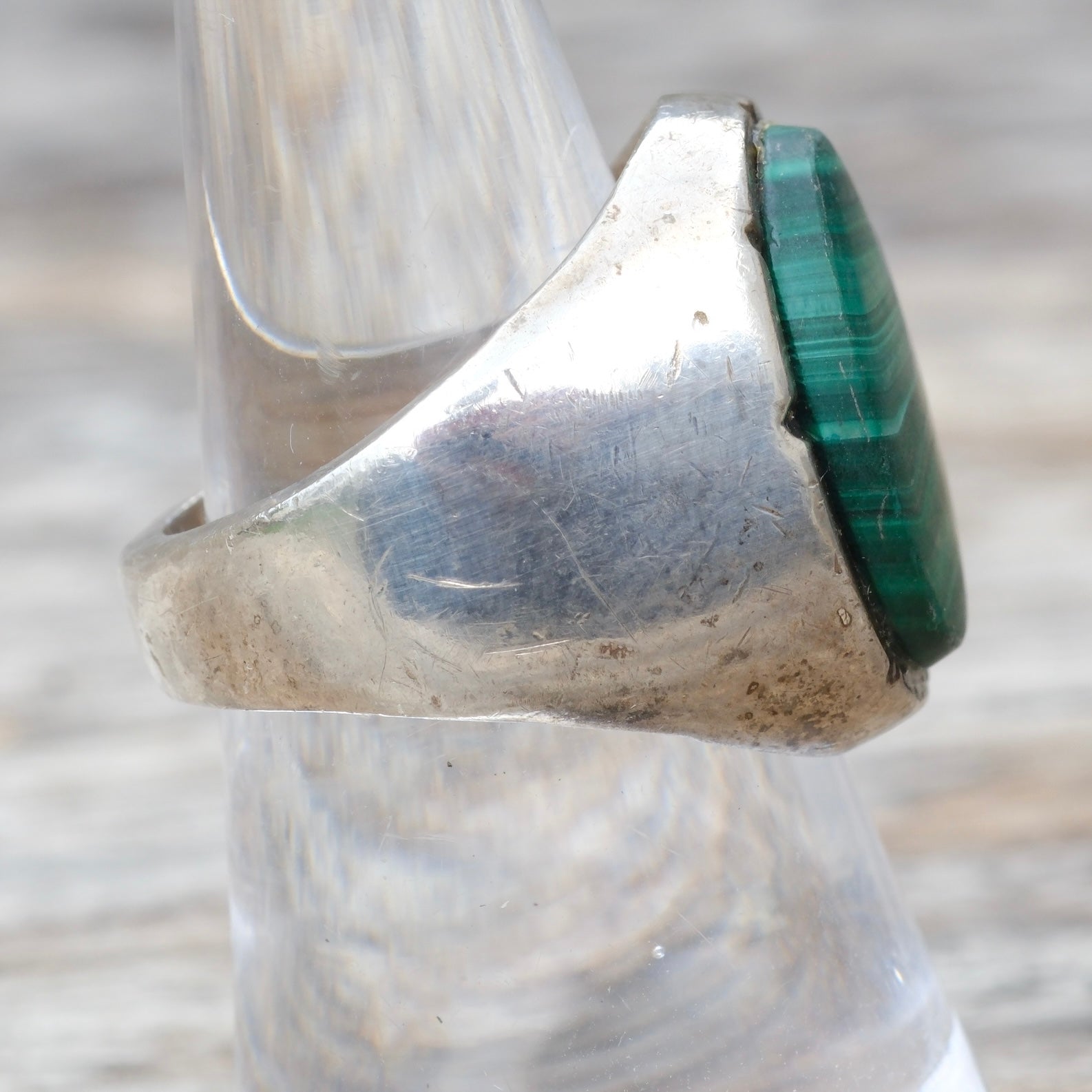 Vintage Sterling Malachite Ring 7.5