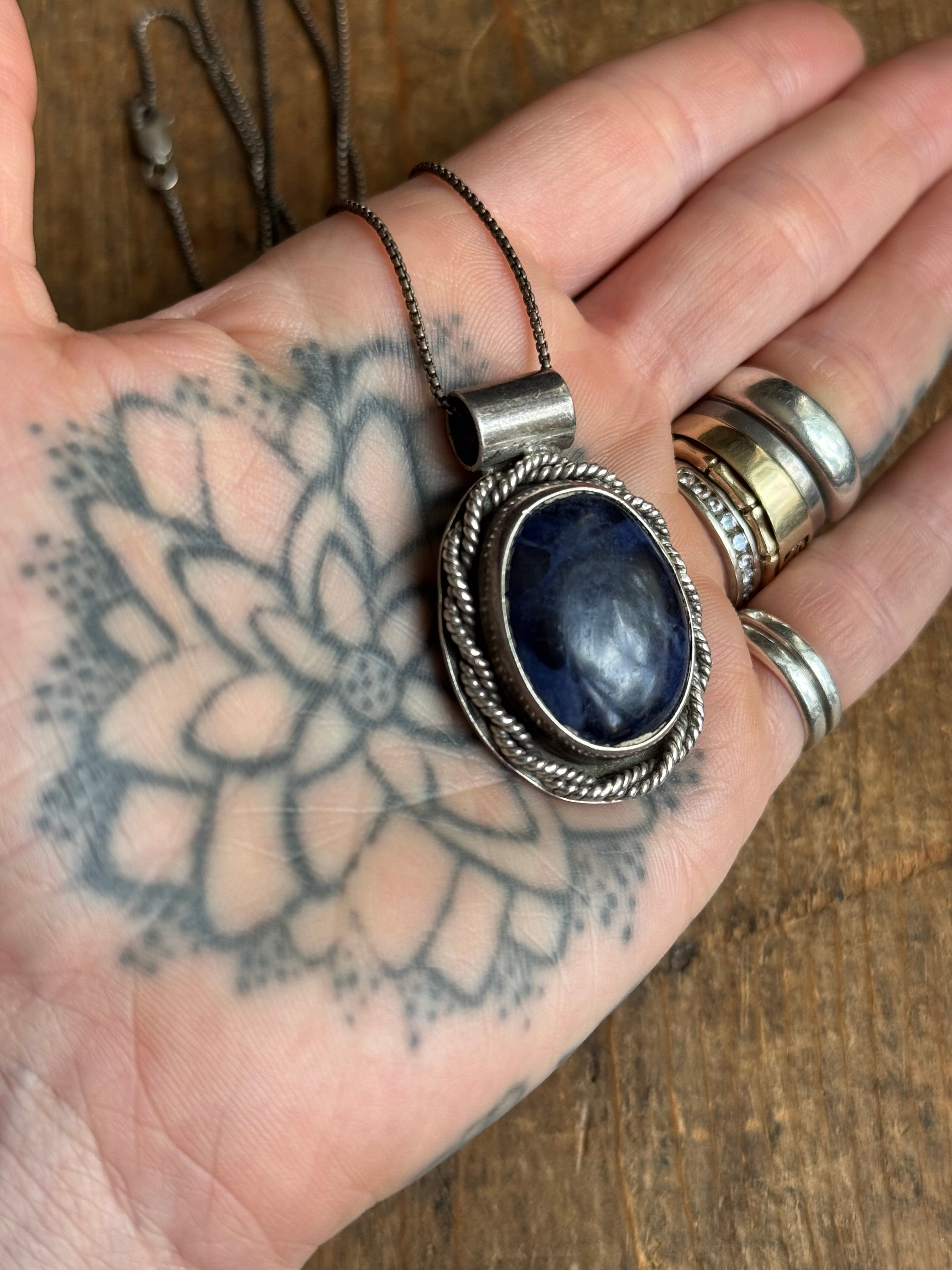 Vintage Sterling Silver Sodalite Twisted Rope Necklace