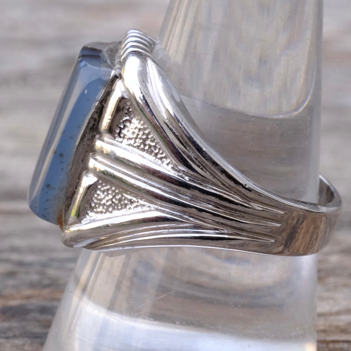 Vintage Sterling Agate Signet Ring 10.5