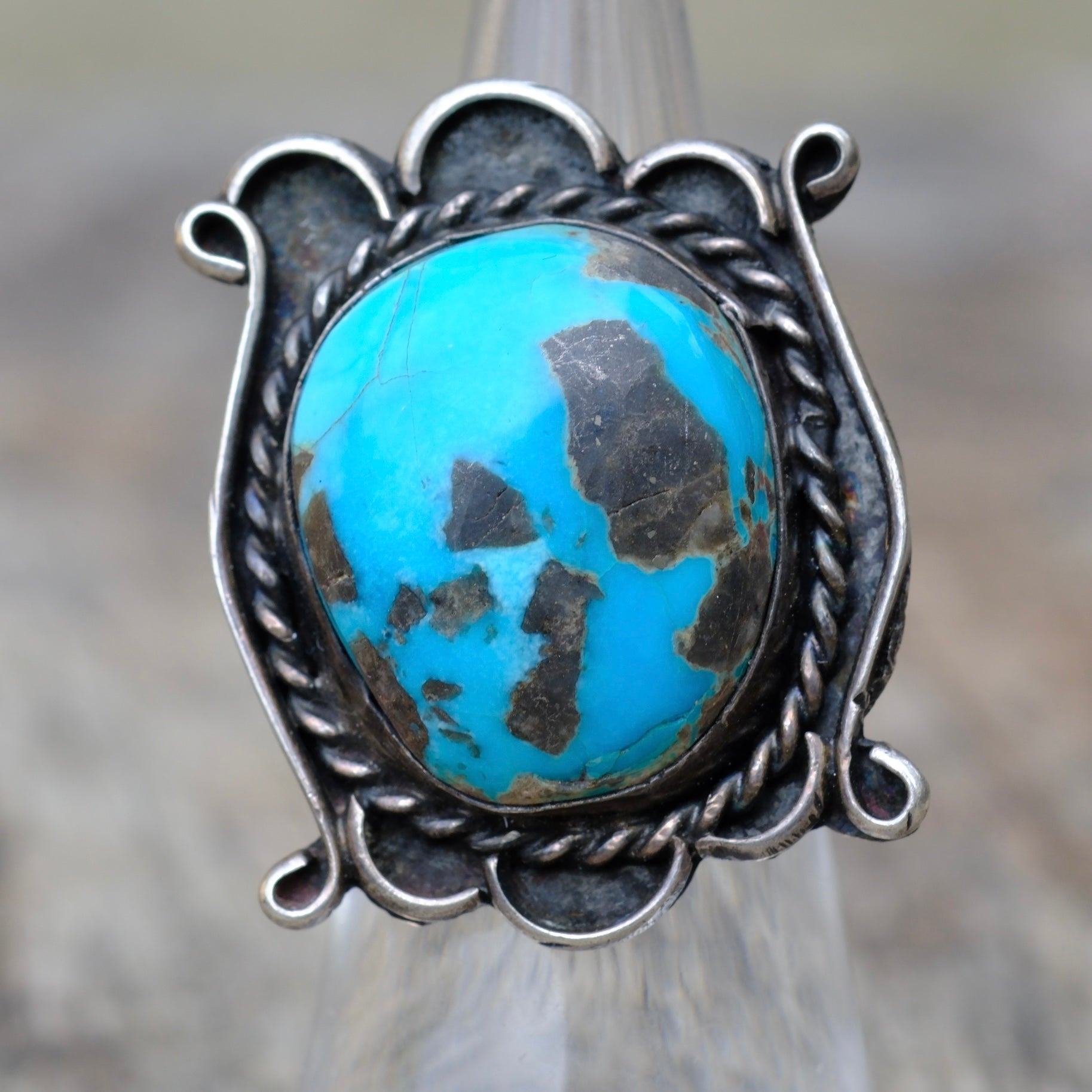Vintage STerling Turquoise Roper Ring 4.25
