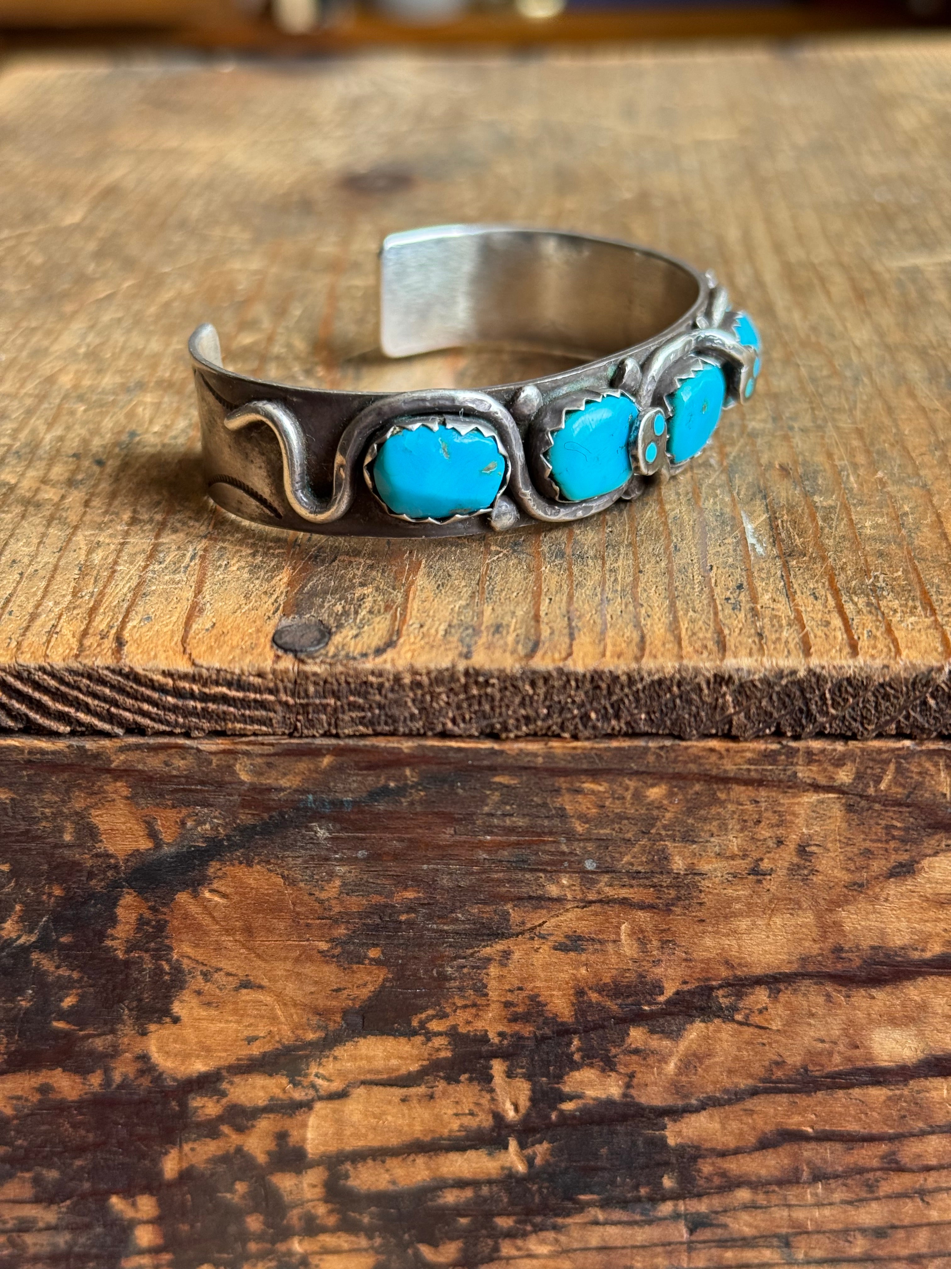 Vintage Sterling Silver Zuni Effie C Turquoise Snake Cuff