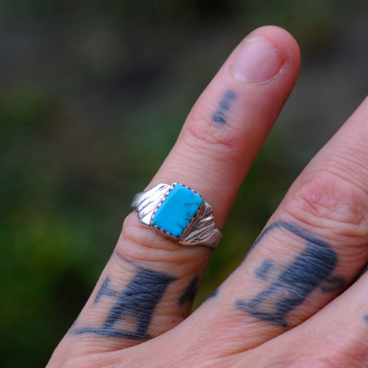Vintage Sterling Turquoise Stamped Band Ring 5.25