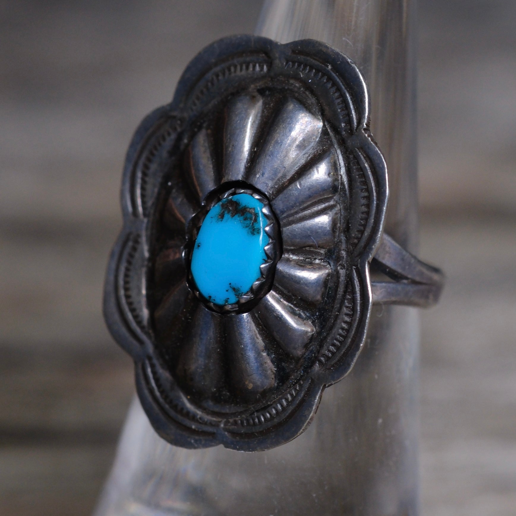 Vintage Sterling Turquoise Concho Ring 5.75
