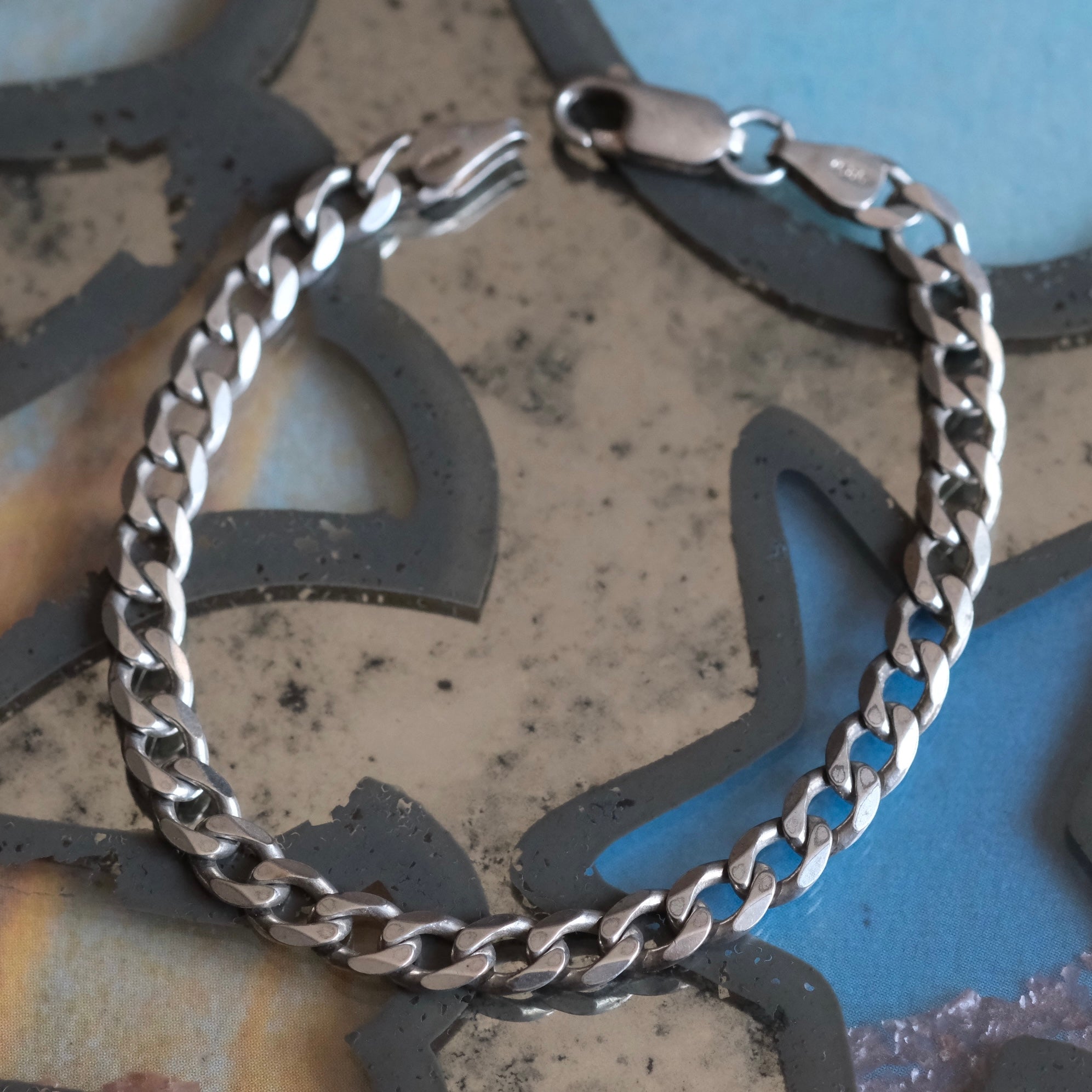 Vintage Sterling Silver Curb Chain Bracelet 7"