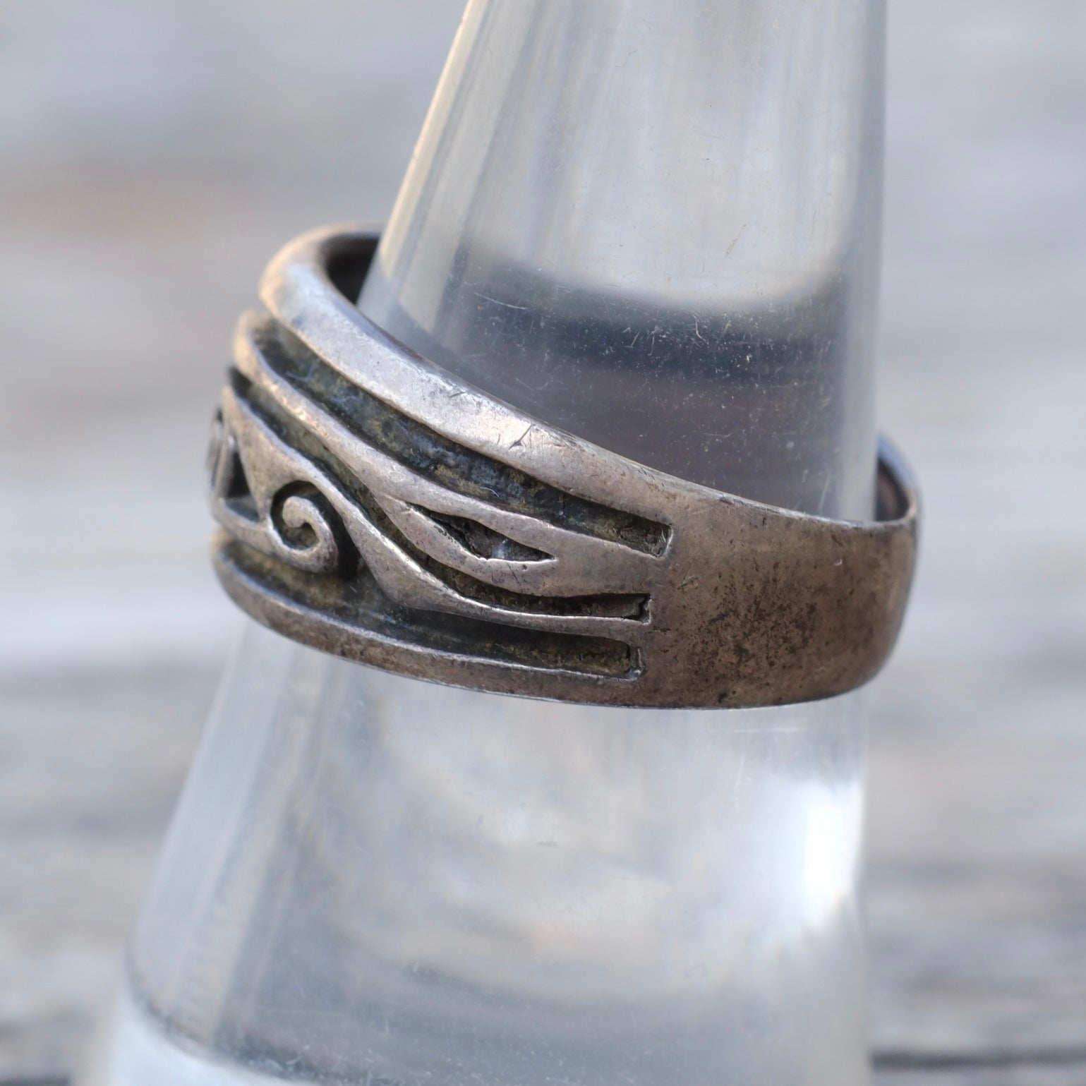 Vintage Sterling Tribal Band Ring 8.25