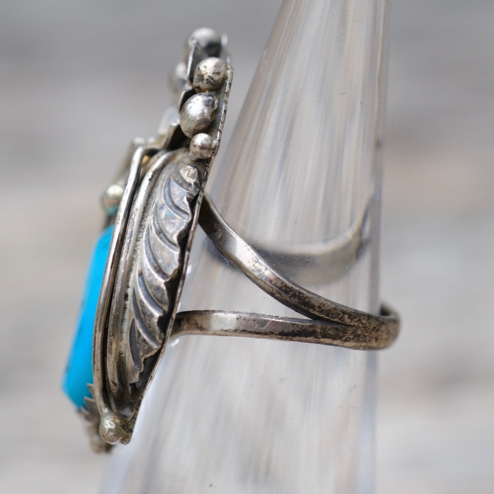 Vintage Sterling Turquoise Feather Ring 6.25
