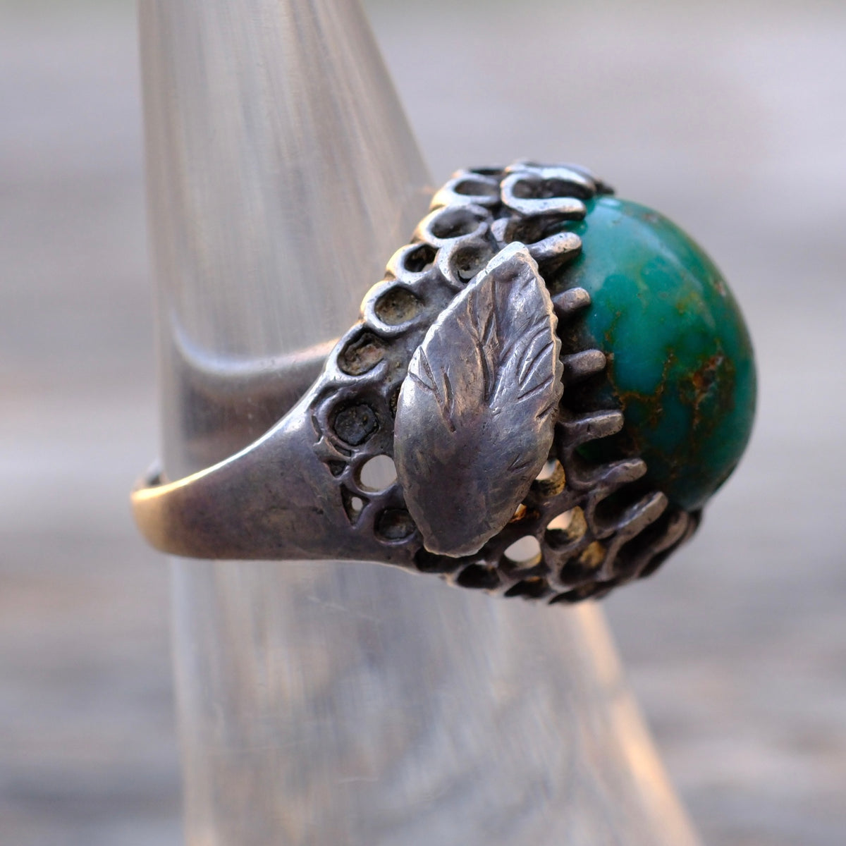Vintage Sterling Turquoise Feather Ring 5.75