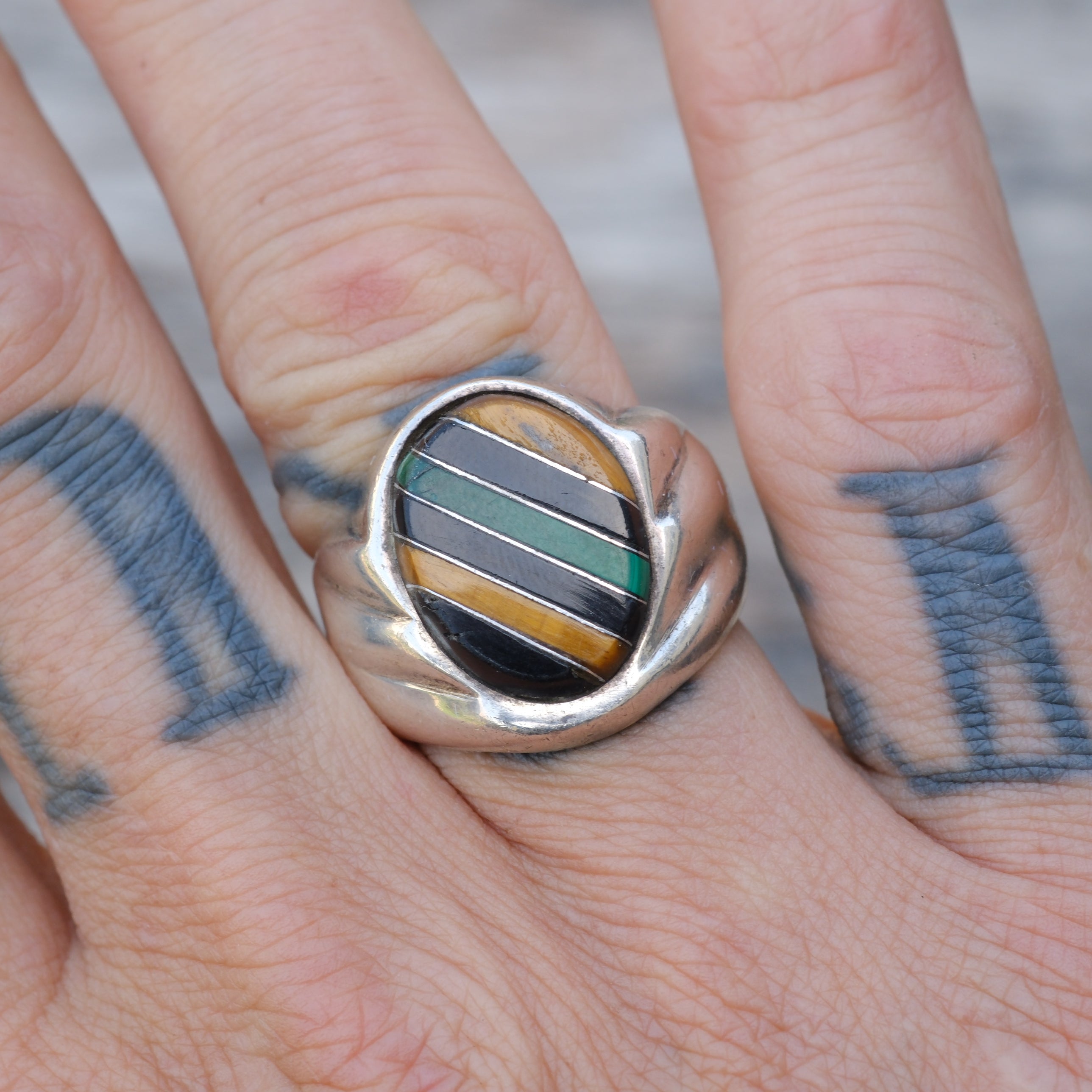 Vintage Sterling Multistone Inlay Ring 9