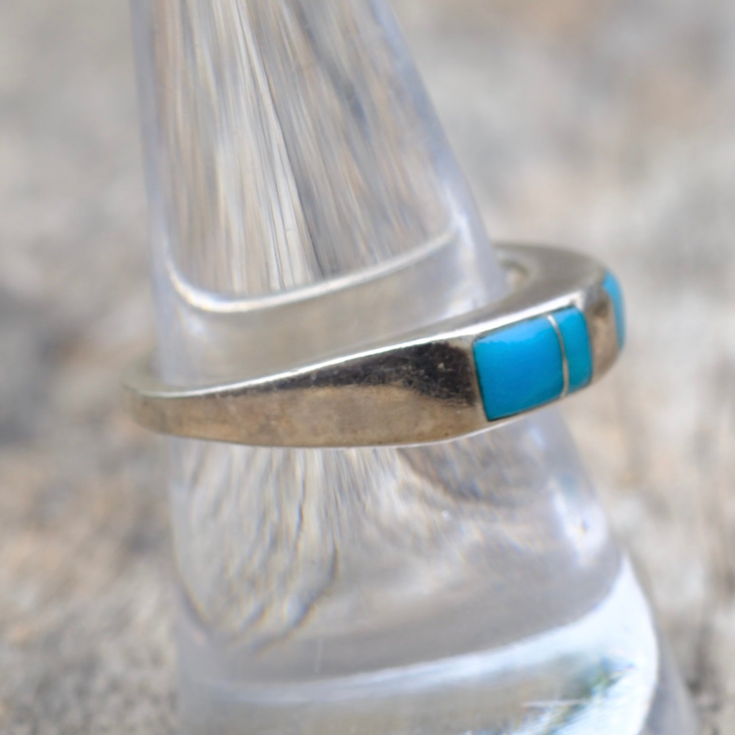 Vintage Sterling Turquoise Inlay Band Ring 8.75