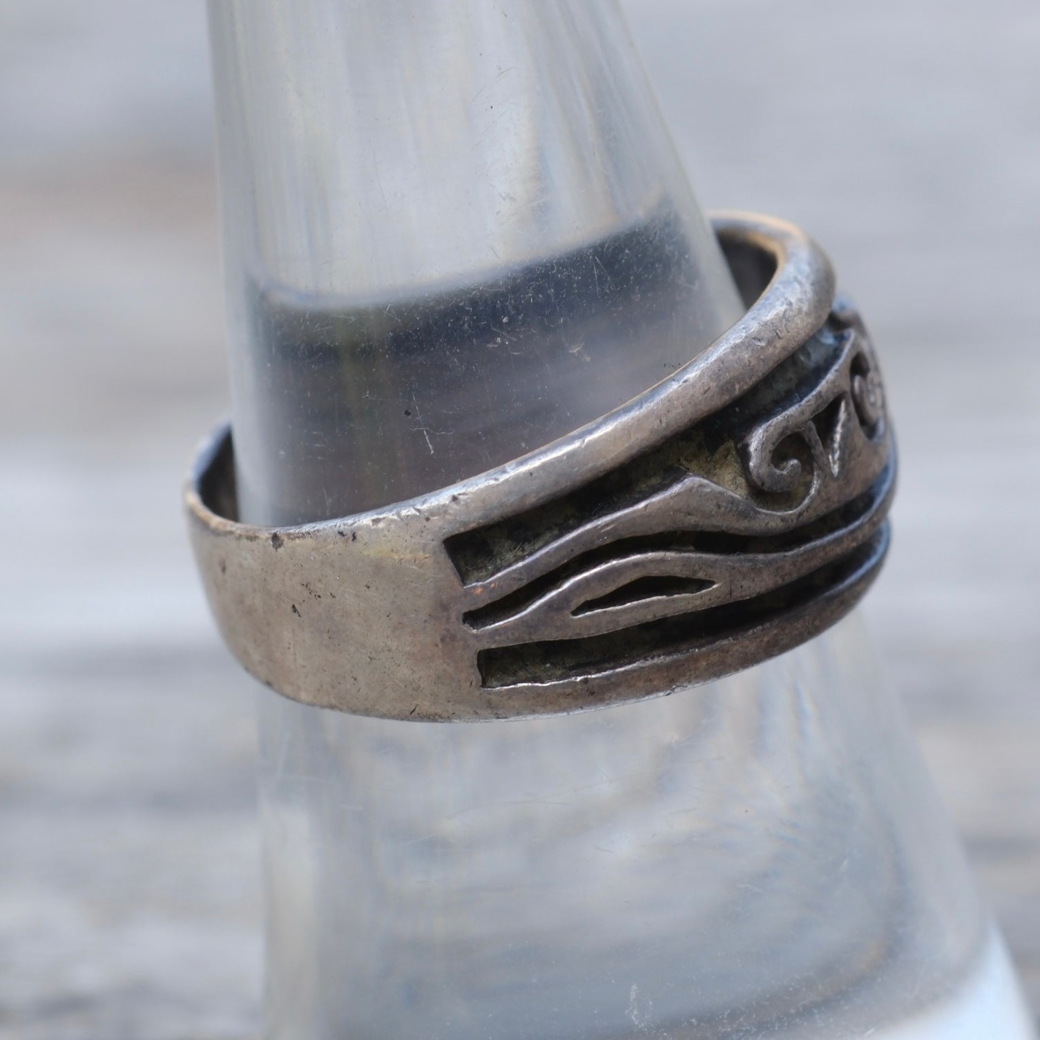 Vintage Sterling Tribal Band Ring 8.25