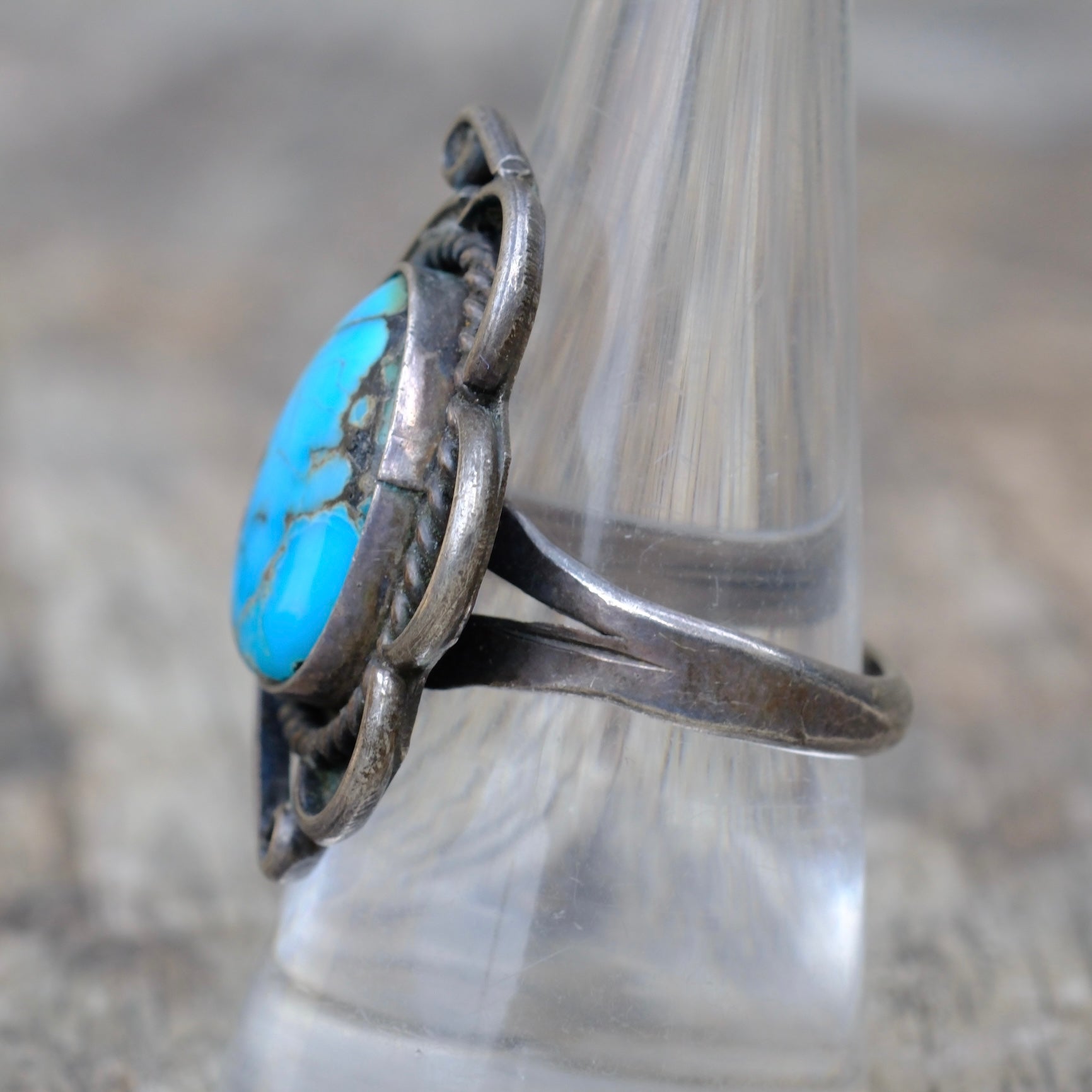 Vintage Sterling Turquoise Florette Ring 9