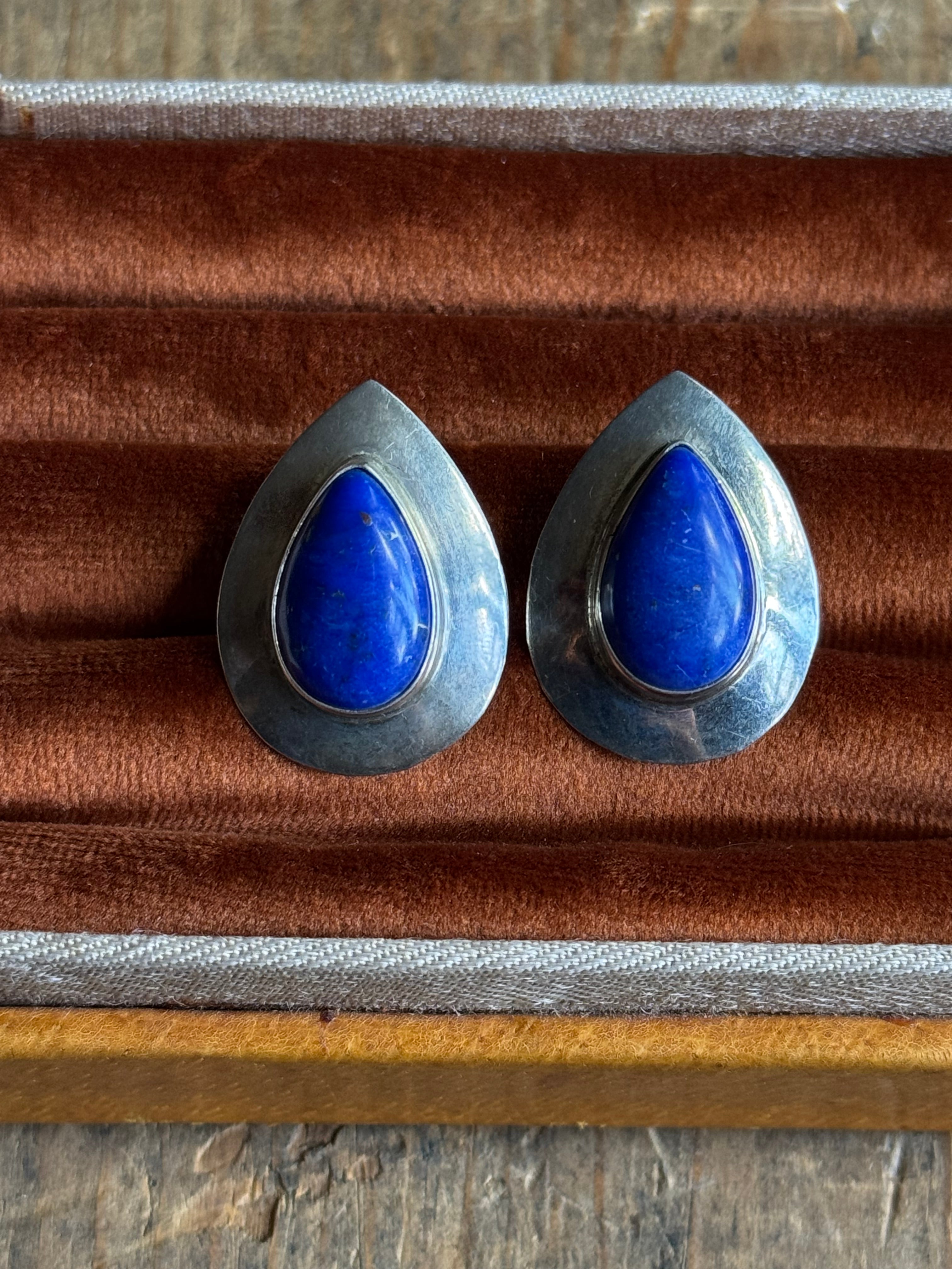 Vintage Sterling Silver Lapis Lazuli Teardrop Earrings
