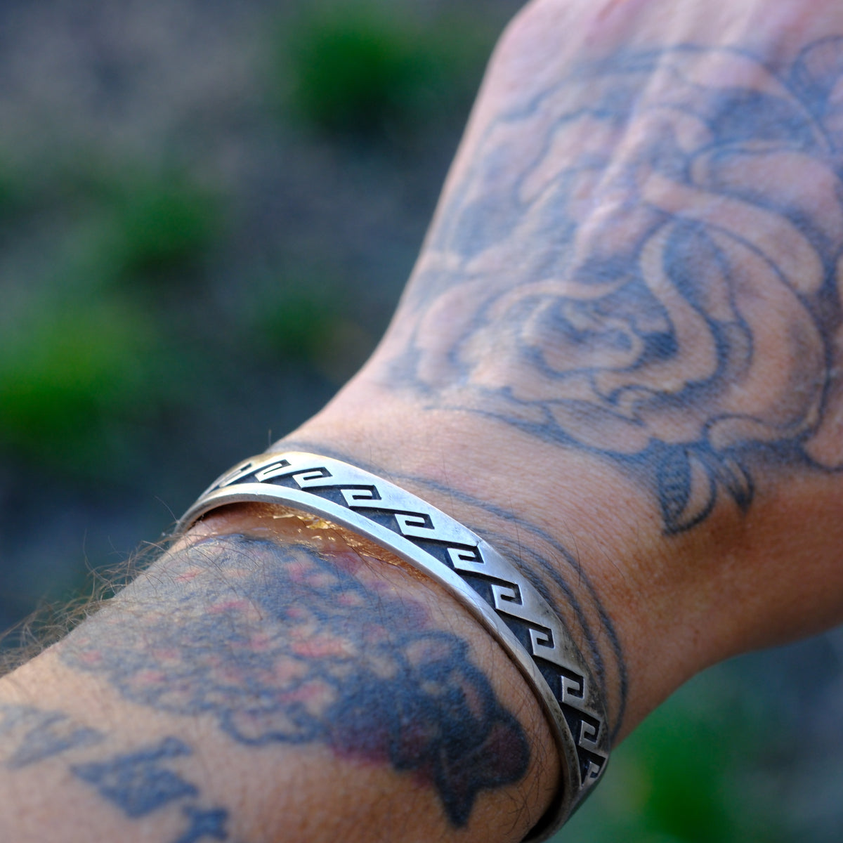 Vintage Sterling Silver Stamped Wave Cuff Bracelet