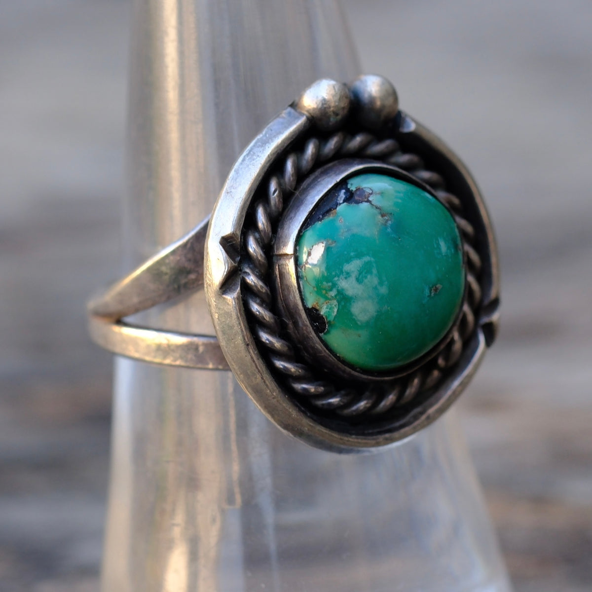Vintage Sterling Turquoise Roper Ring 7.5