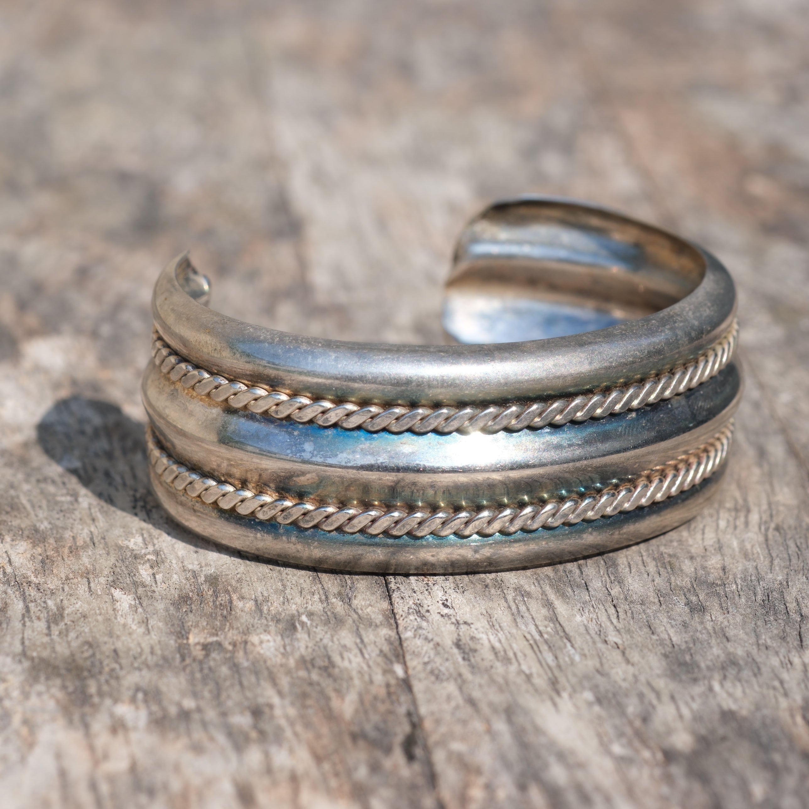 Vintage Sterling Silver Pressed Rope Cuff