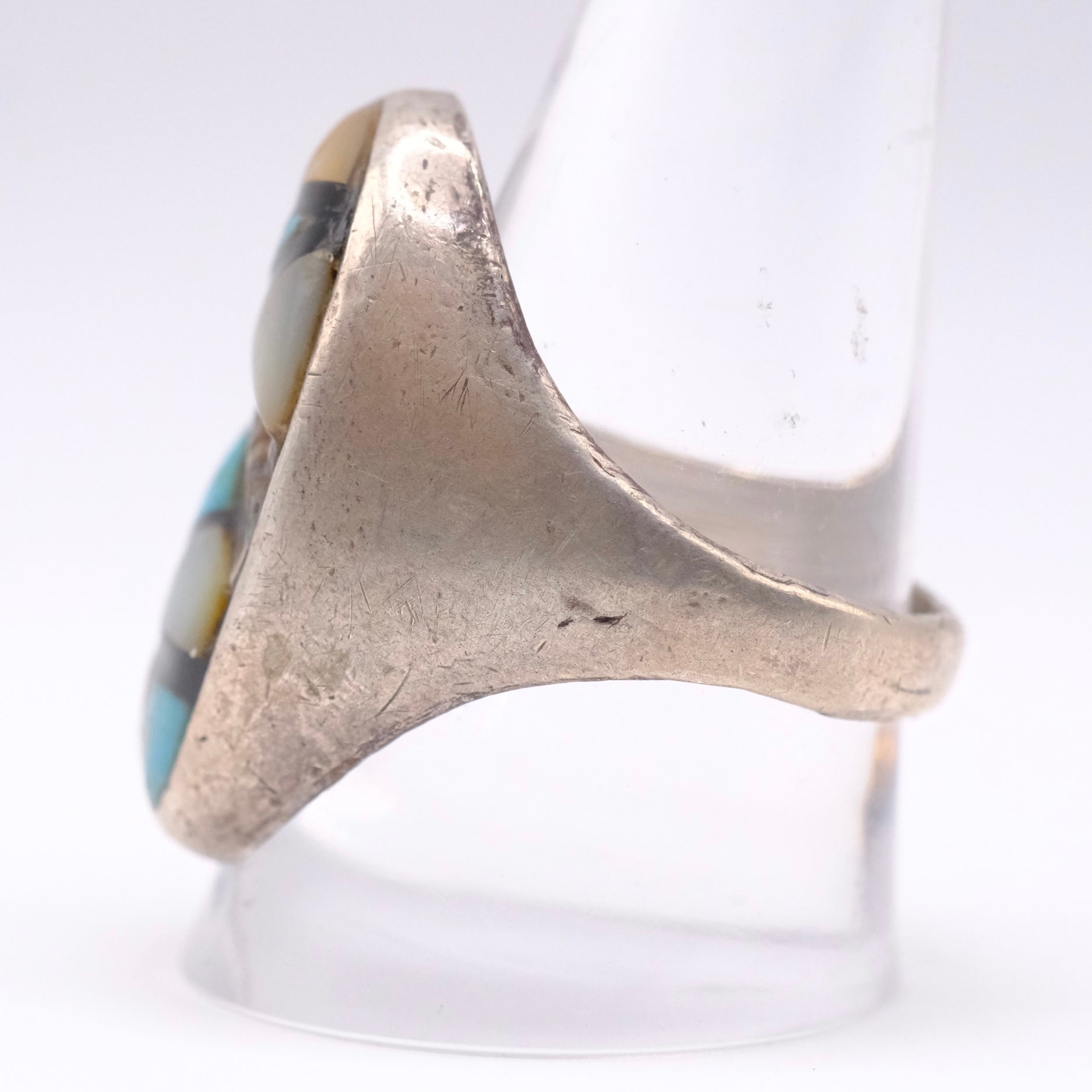 Vintage Sterling Zuni Inlay Ring 10.75