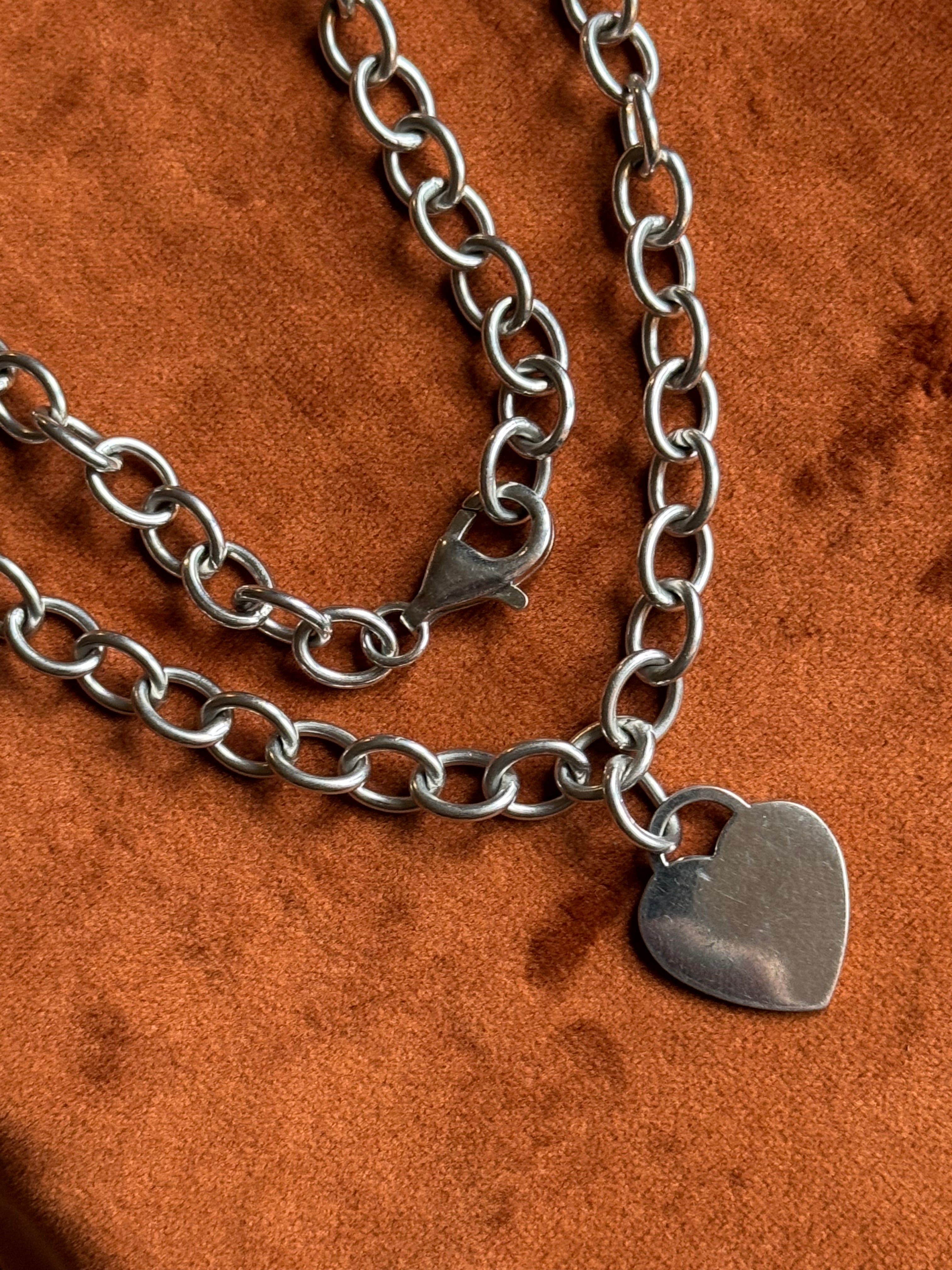 Vintage Sterling Silver 19” Oval Cable Heart Chain