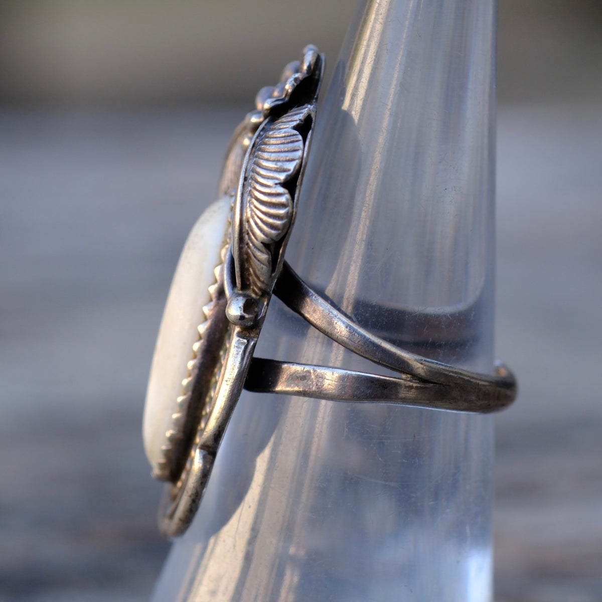 Vintage Sterling Mother Of Pearl Feather Ring 6.5