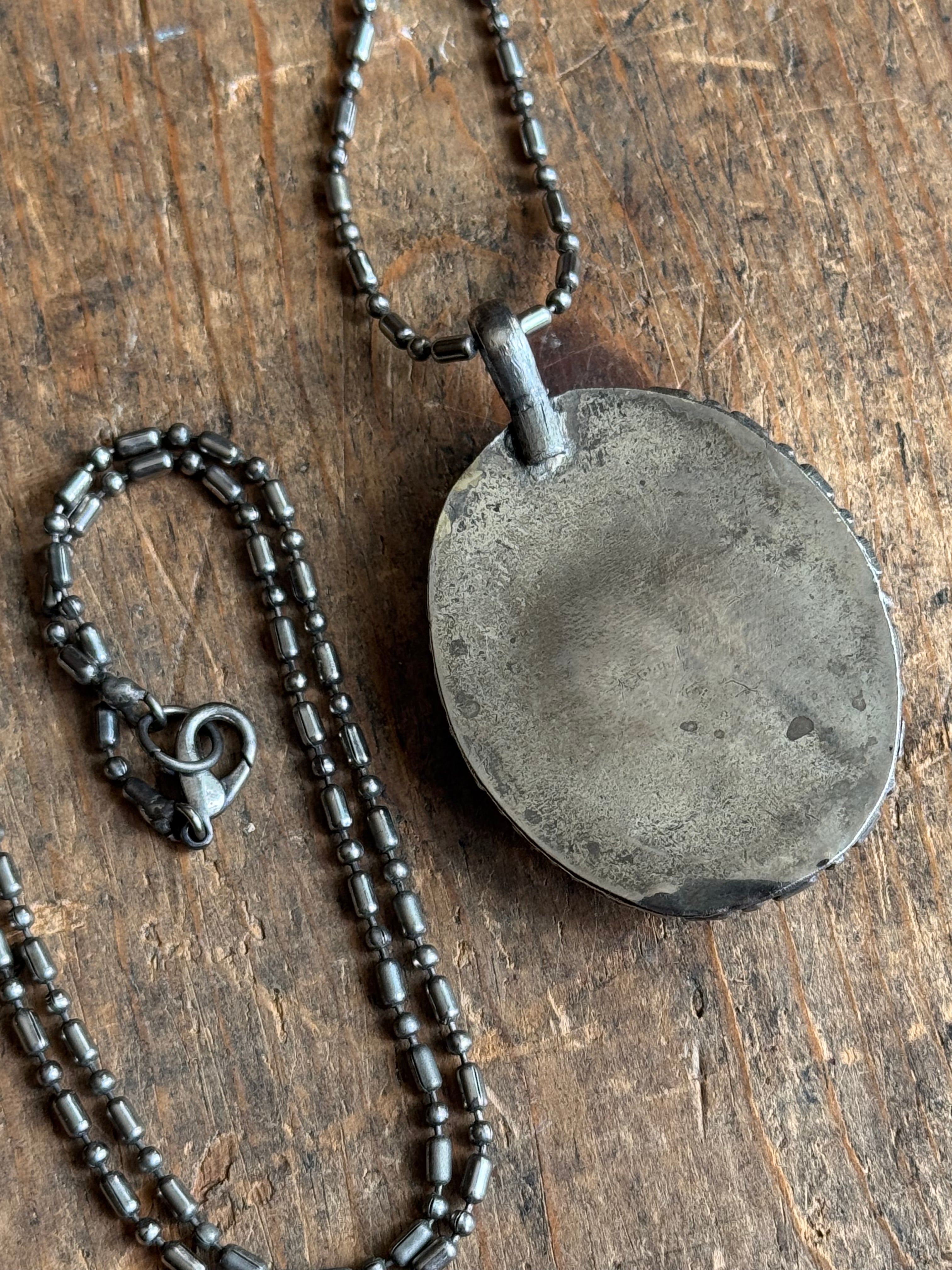 Vintage Sterling Silver Moss Agate Dappled Necklace