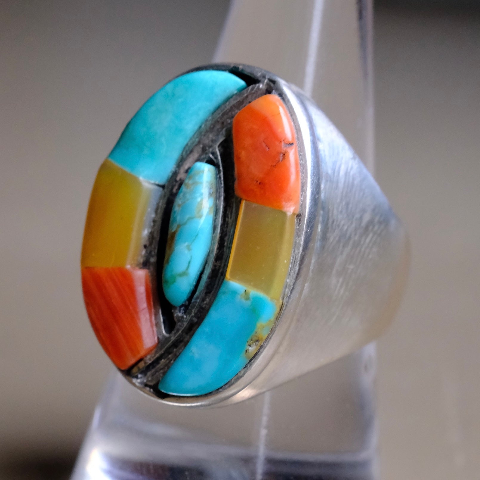 Vintage Sterling Multistone Hummingbird Inlay Ring 9.75