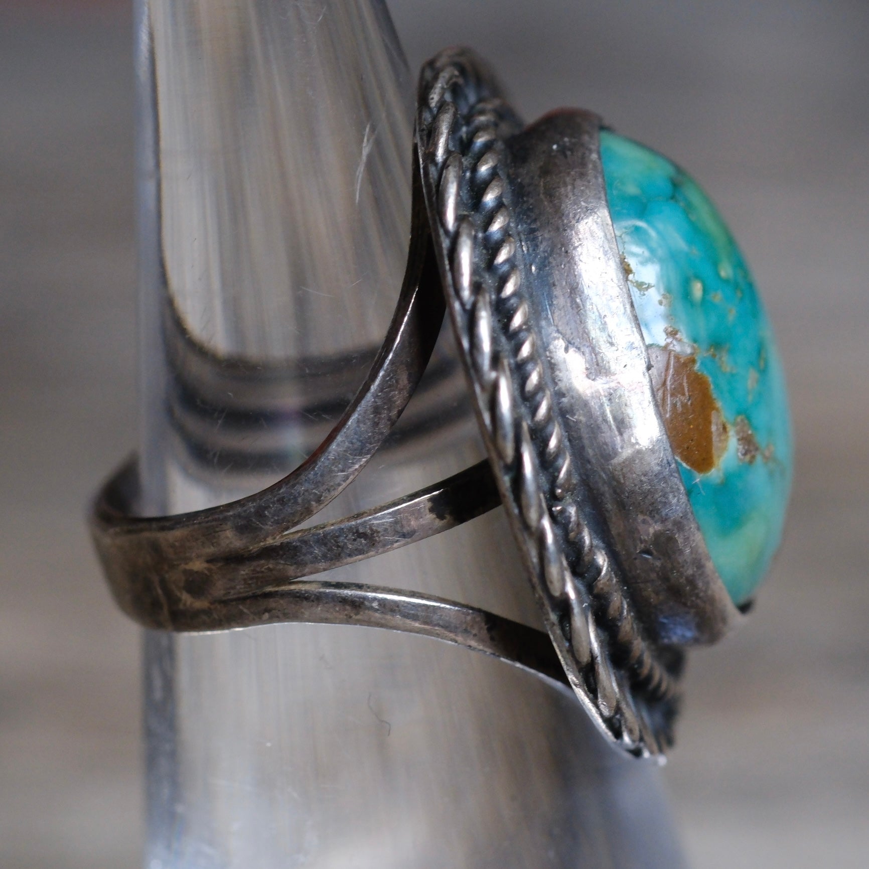 Vintage Sterling Turquoise Florette Ring 4.25