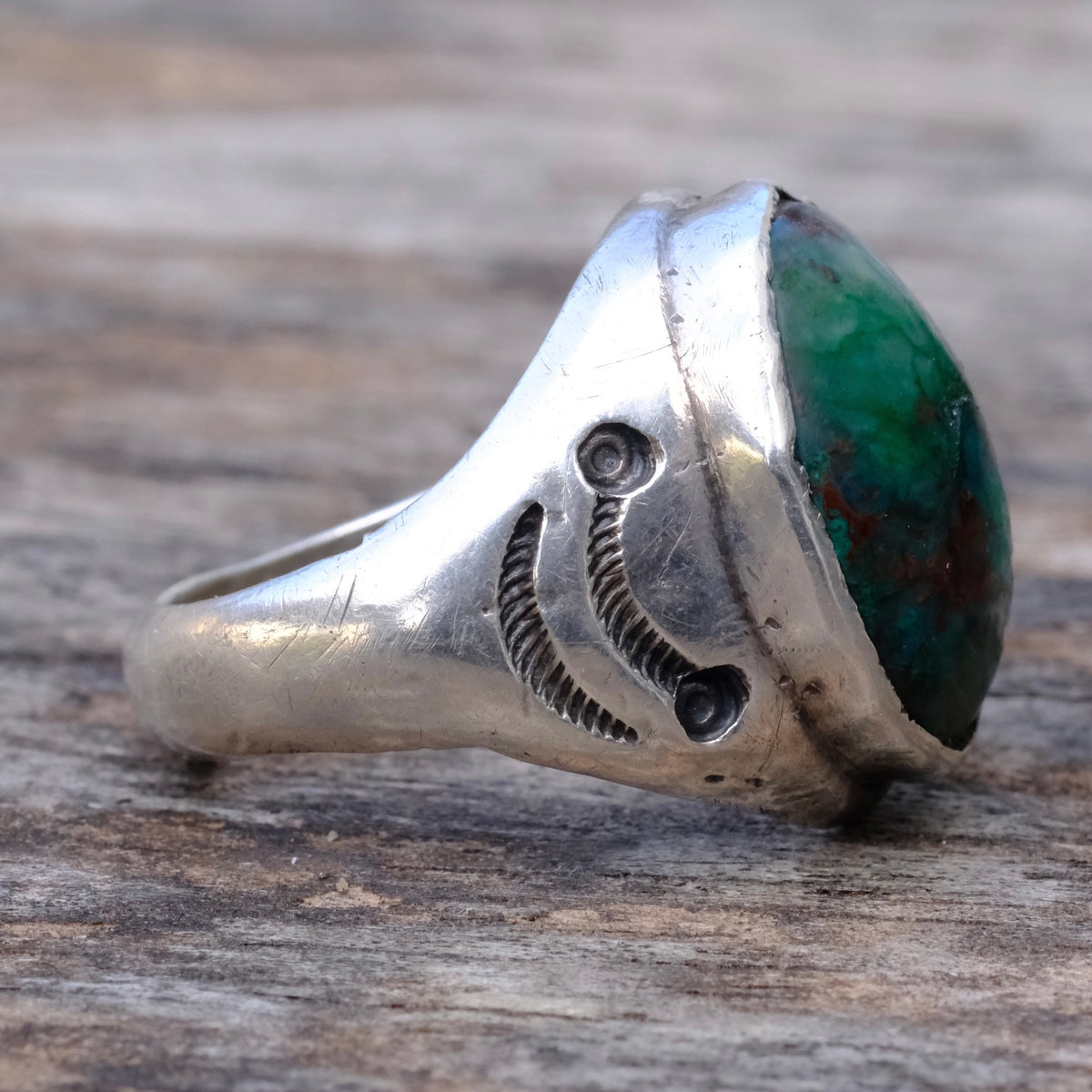 Vintage Sterling Chrysocolla Stamped Ring 9