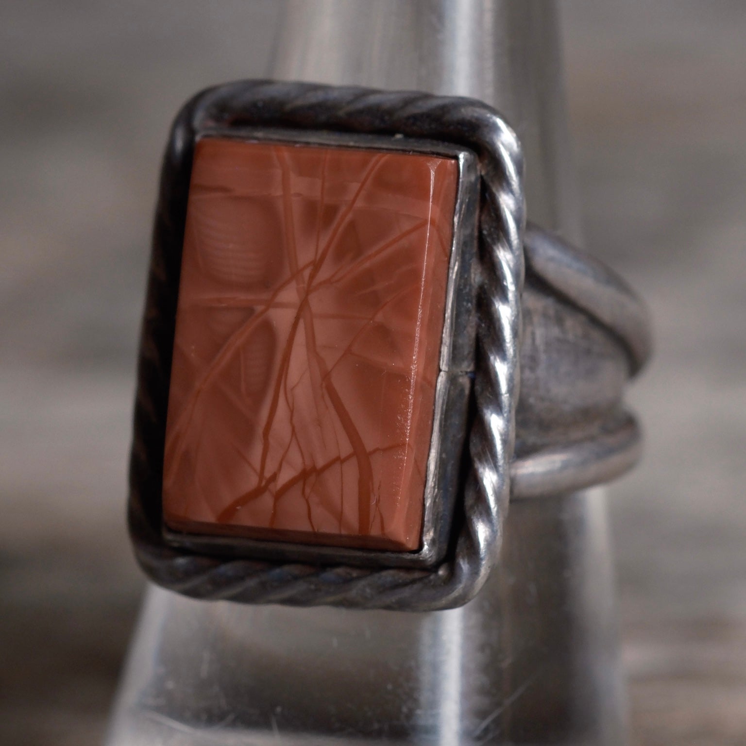 Vintage Sterling Jasper Roper Ring 8.75