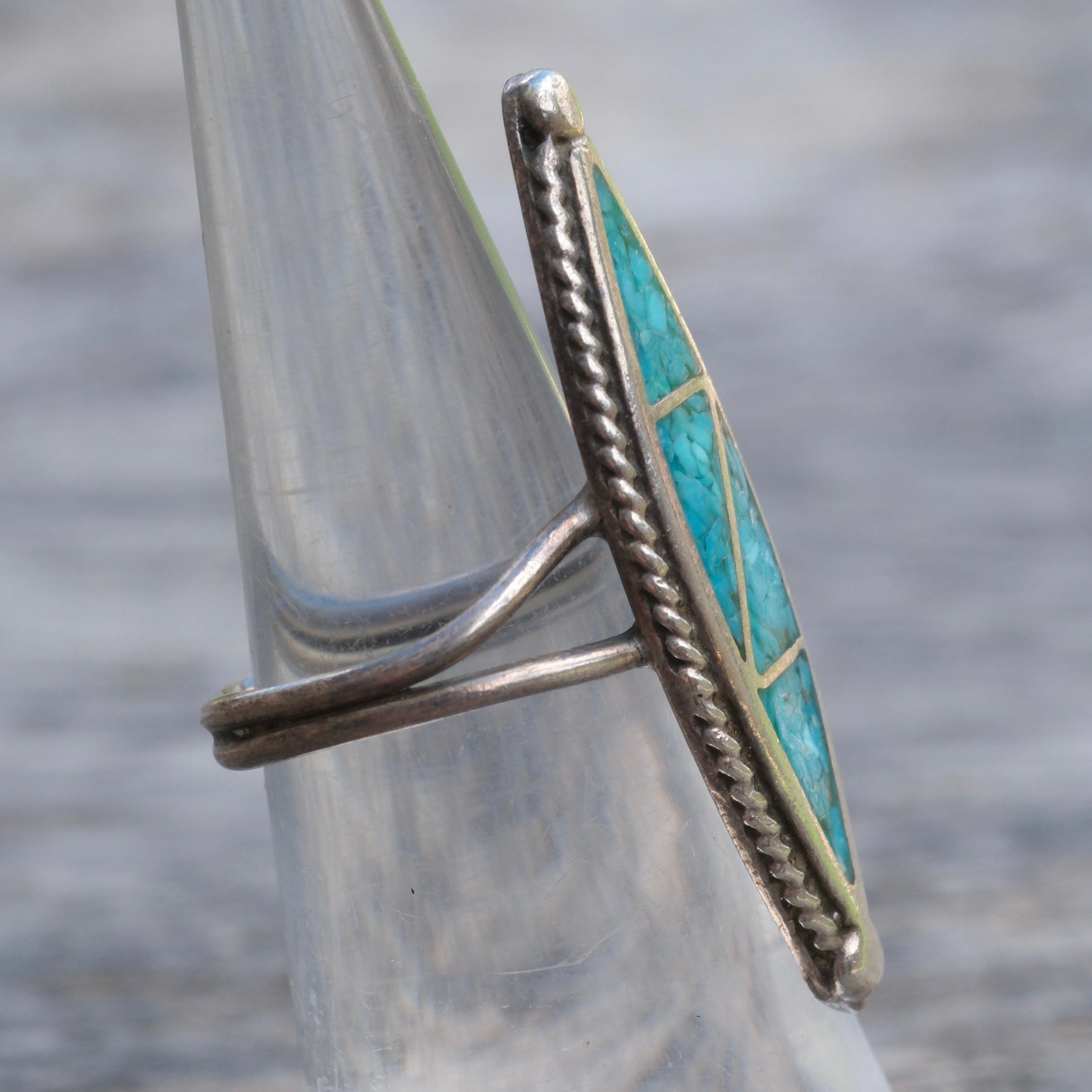 Vintage Sterling Turquoise Inlay Ring 5.75