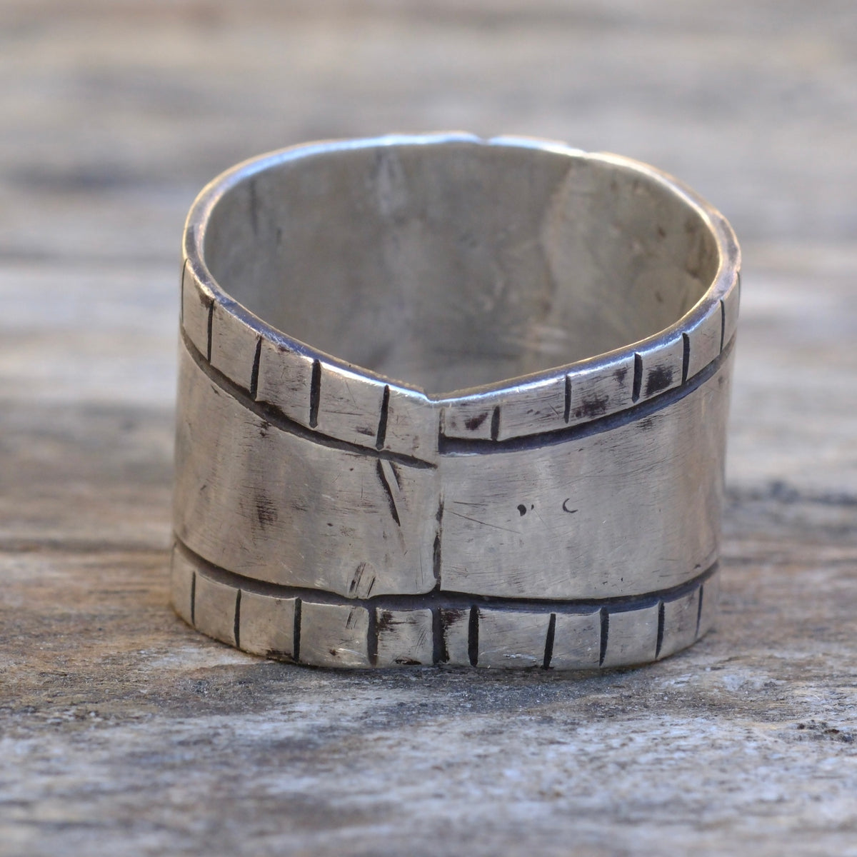 Sterling Silver Bisbee Turquoise Stamped Ring 11