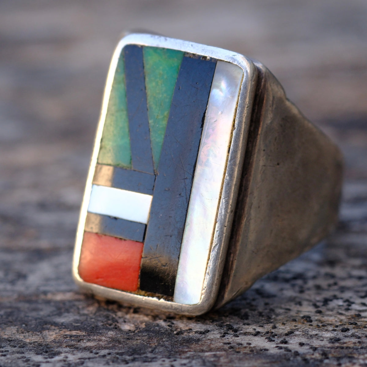 Vintage Sterling Zuni Inlay Ring 11