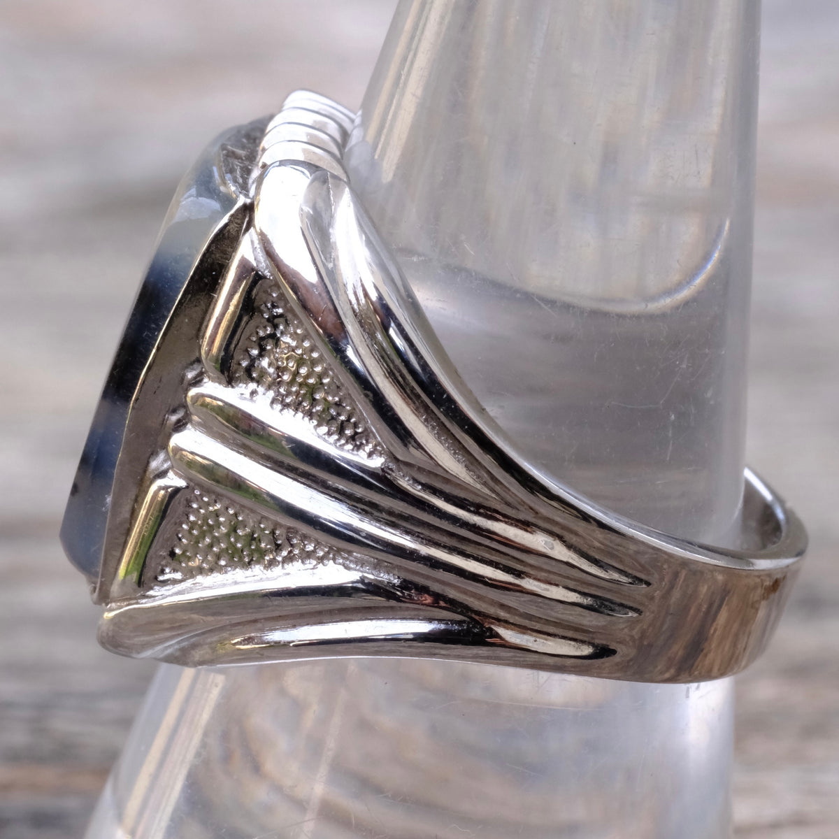 Vintage Sterling Agate Signet Ring 9