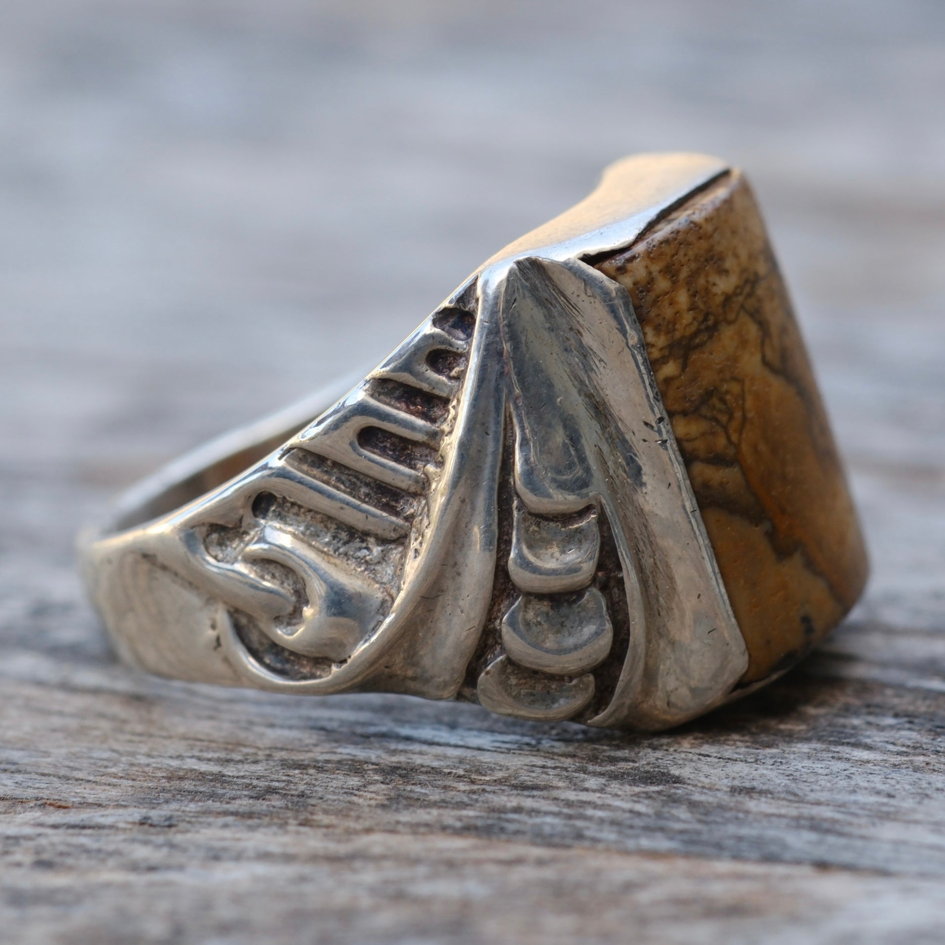 Vintage Sterling Jasper Signet Ring 10
