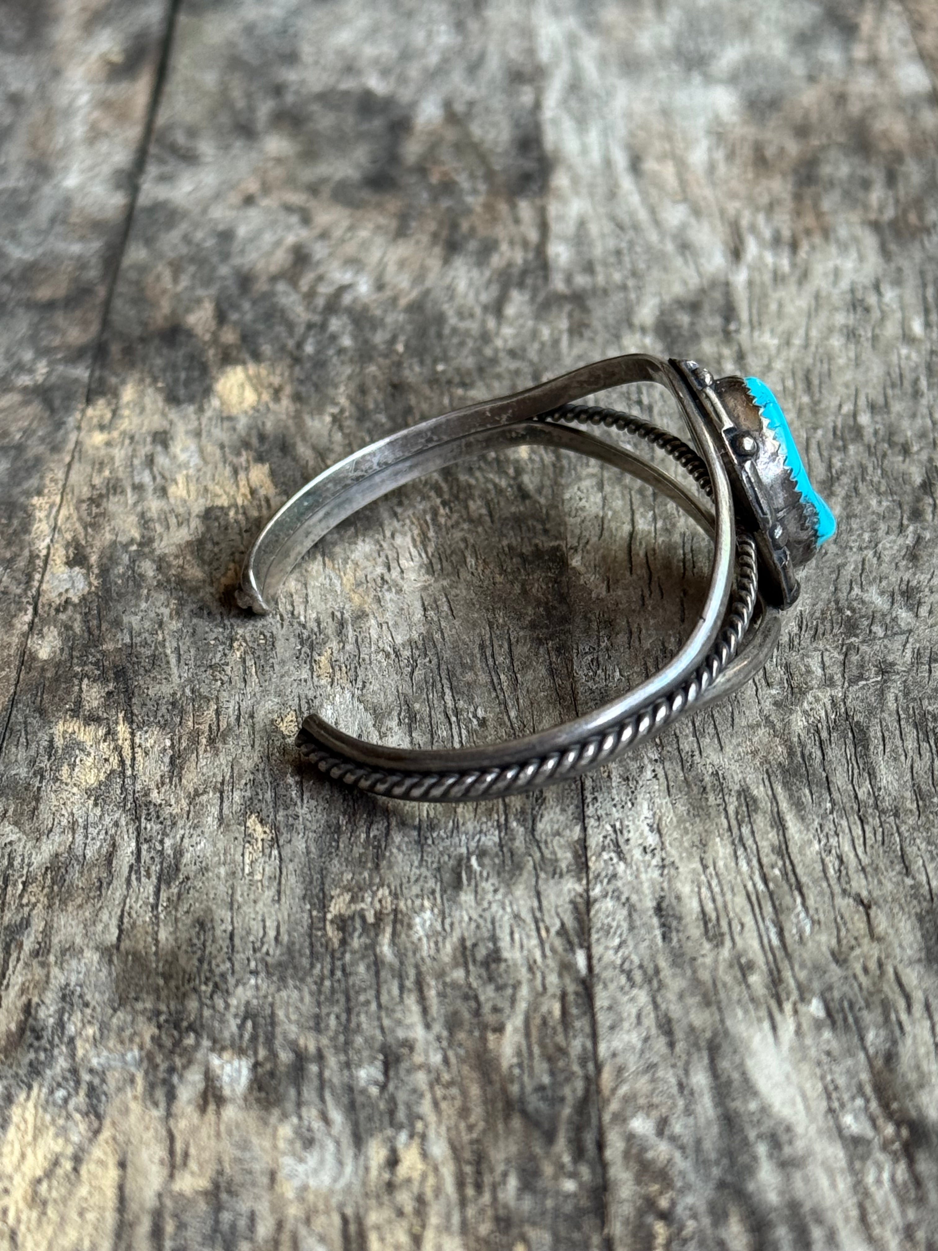 Vintage Sterling Silver Turquoise Roped Cuff