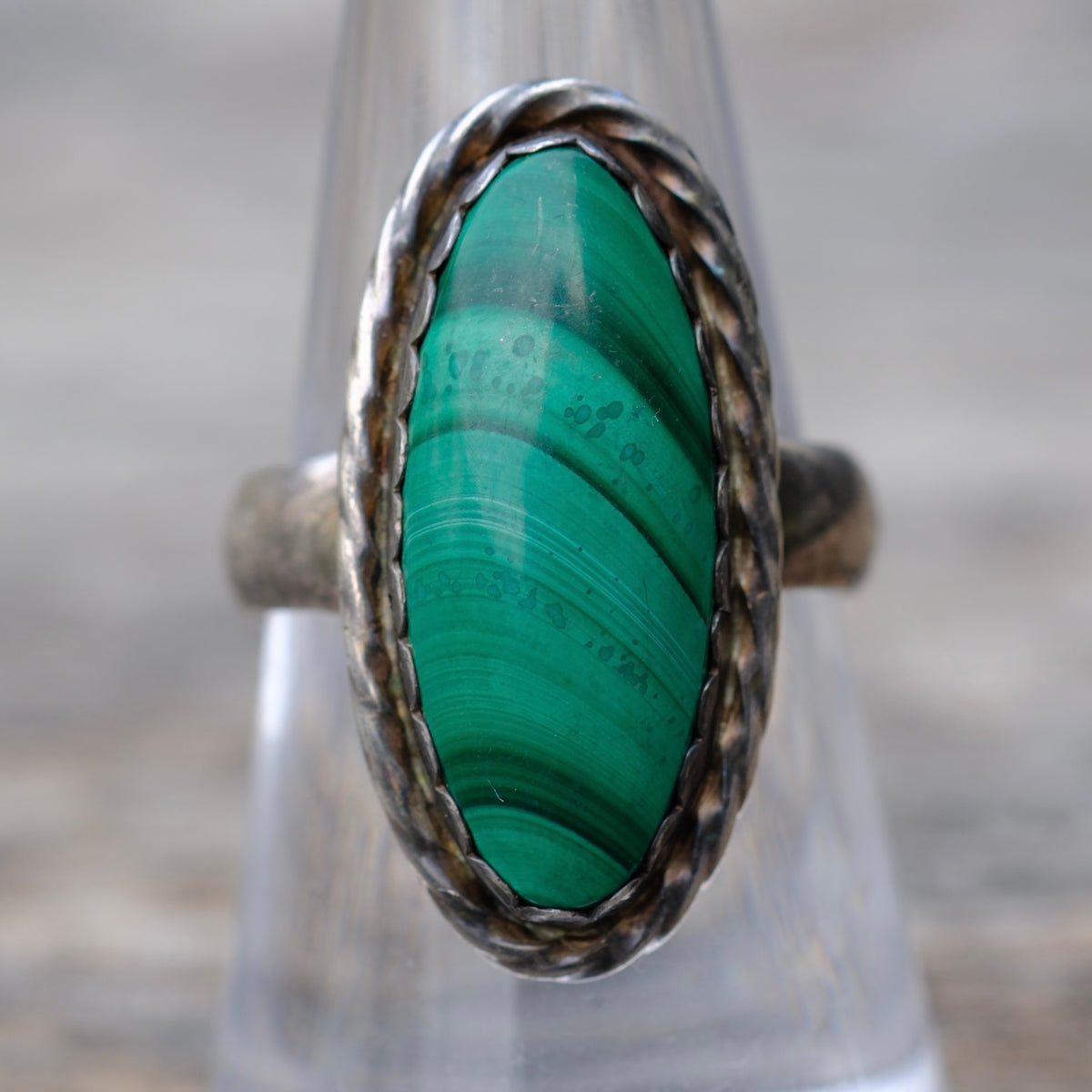 Vintage Sterling Malachite Ring 7.75