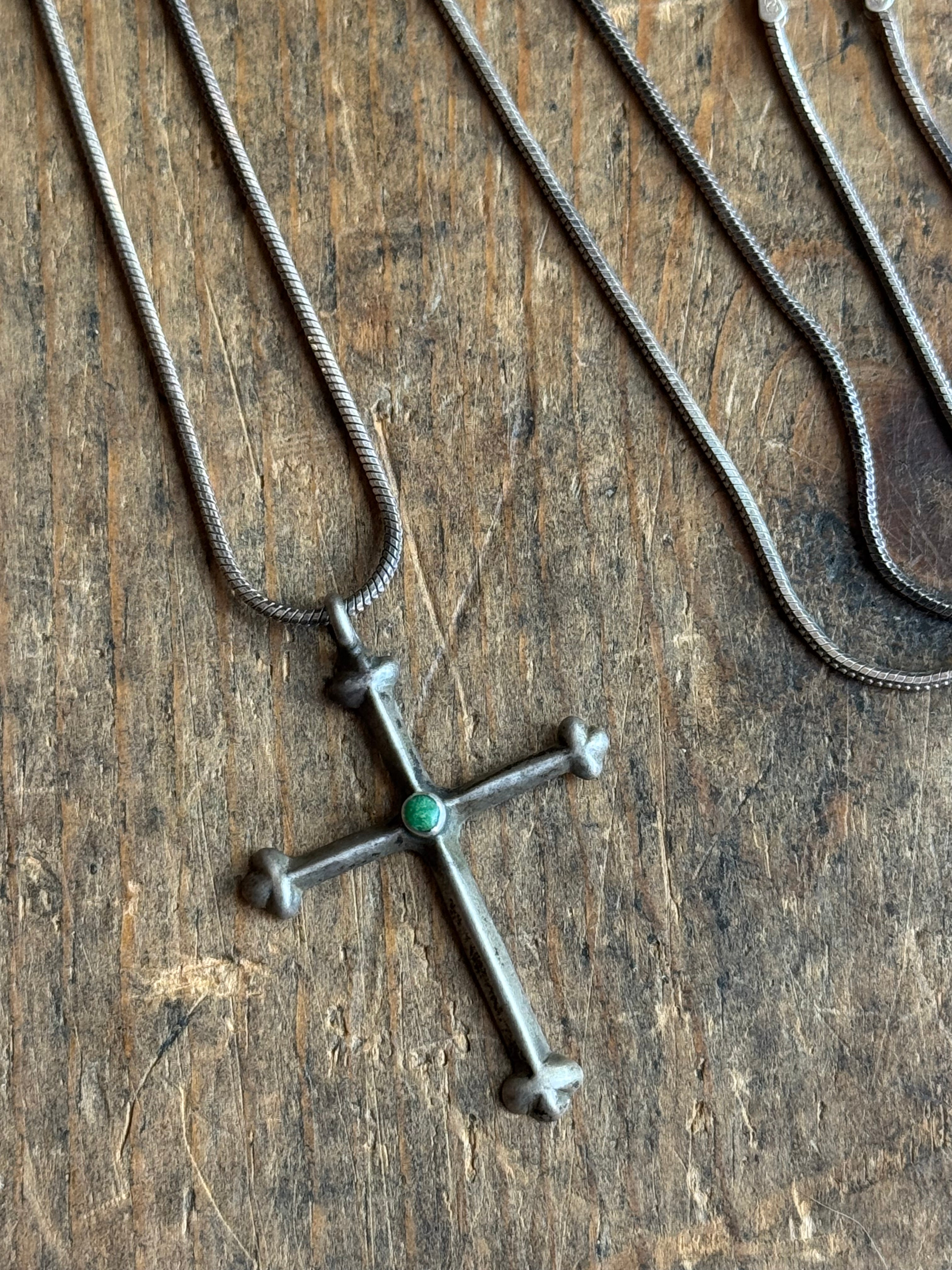 Vintage Sterling Silver Turquoise Cross Necklace