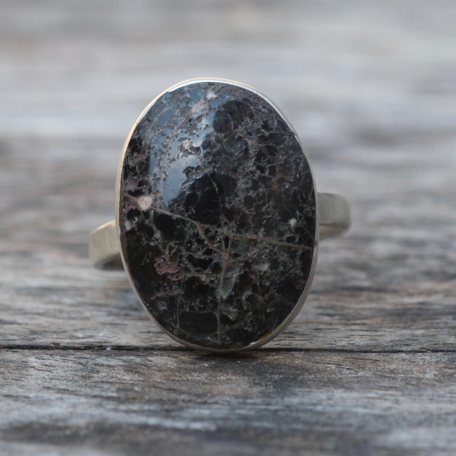 Vintage Sterling Obsidian Ring 6.25