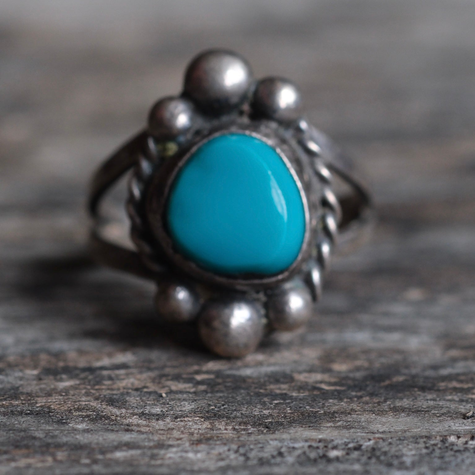 Vintage Sterling Turquoise Roper Ring 7.5
