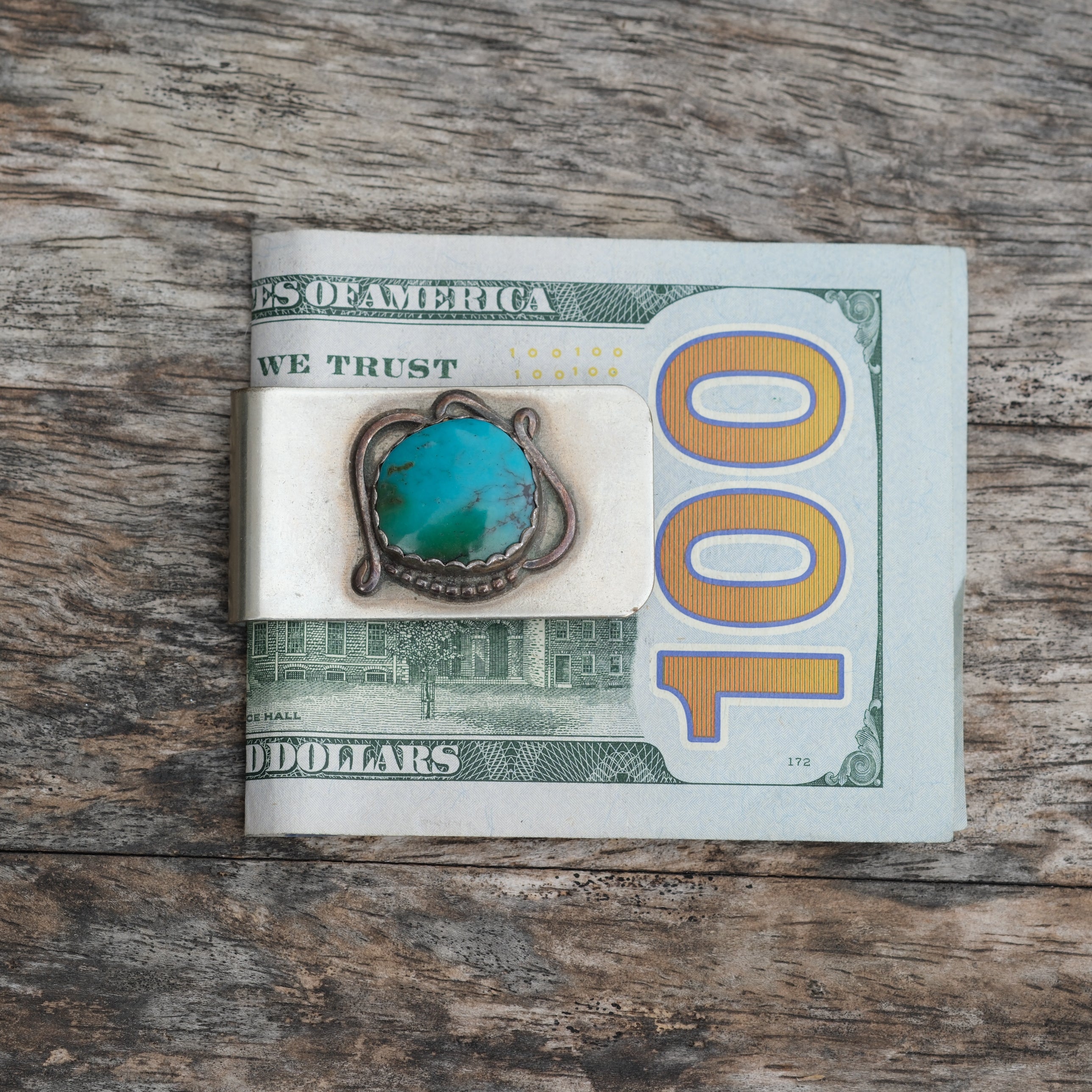 Vintage Sterling Silver Overlay Turquoise Money Clip