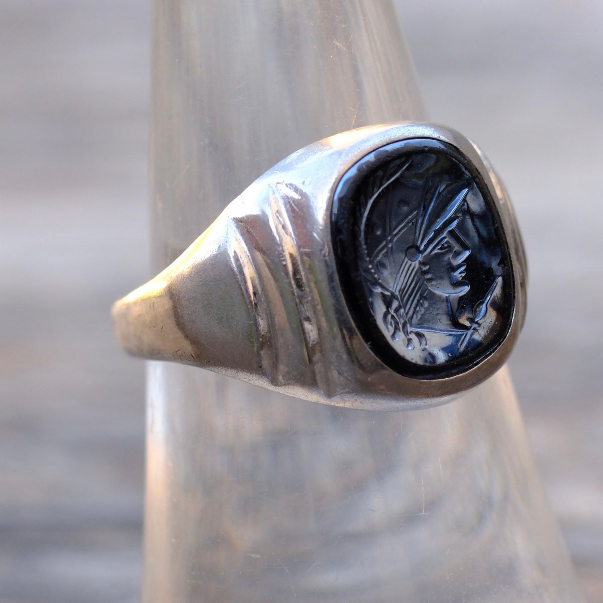 Vintage Sterling Hematite Signet Ring 7.25