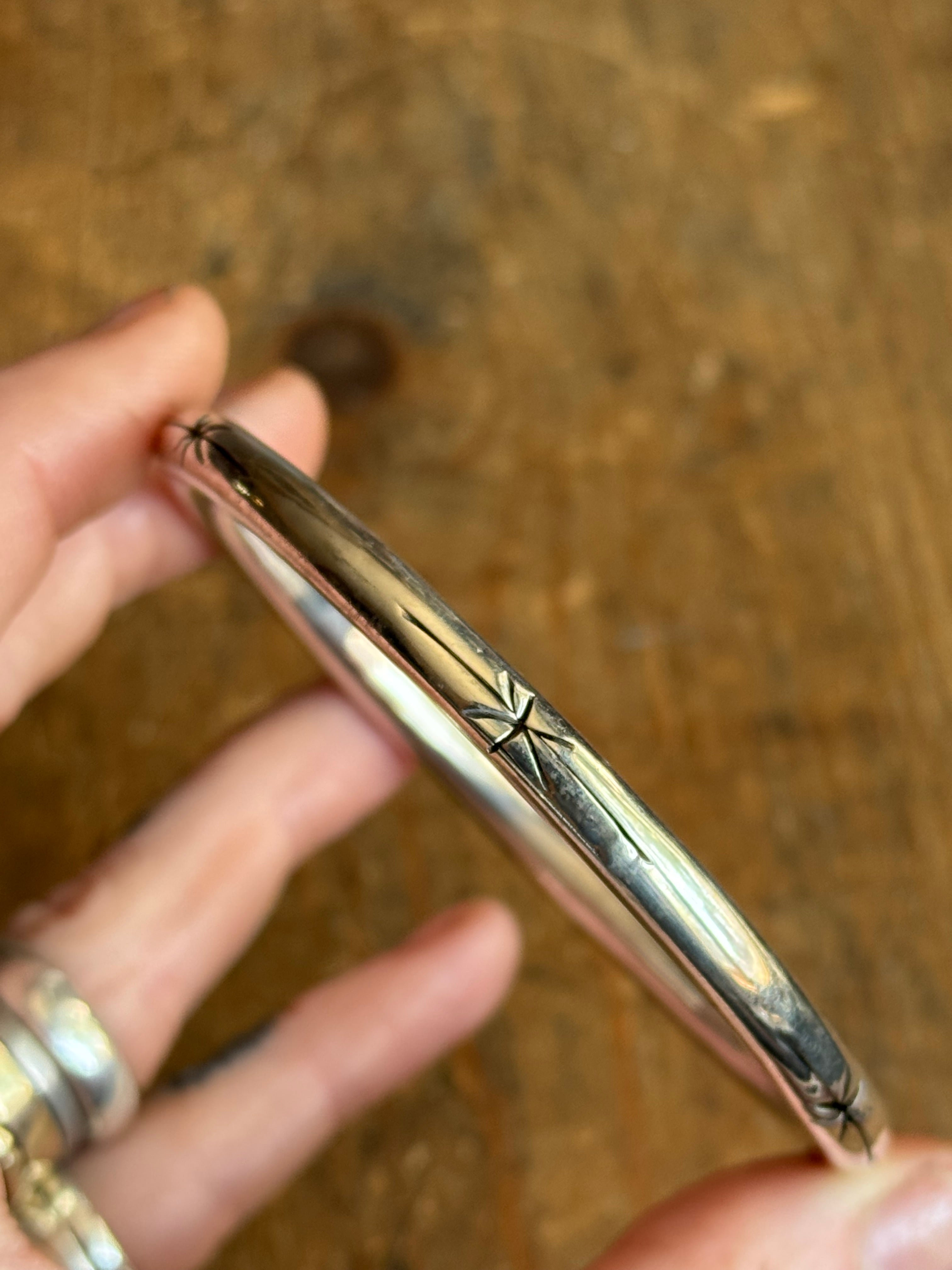 Vintage Sterling Silver Star Cut Hollow Bangle