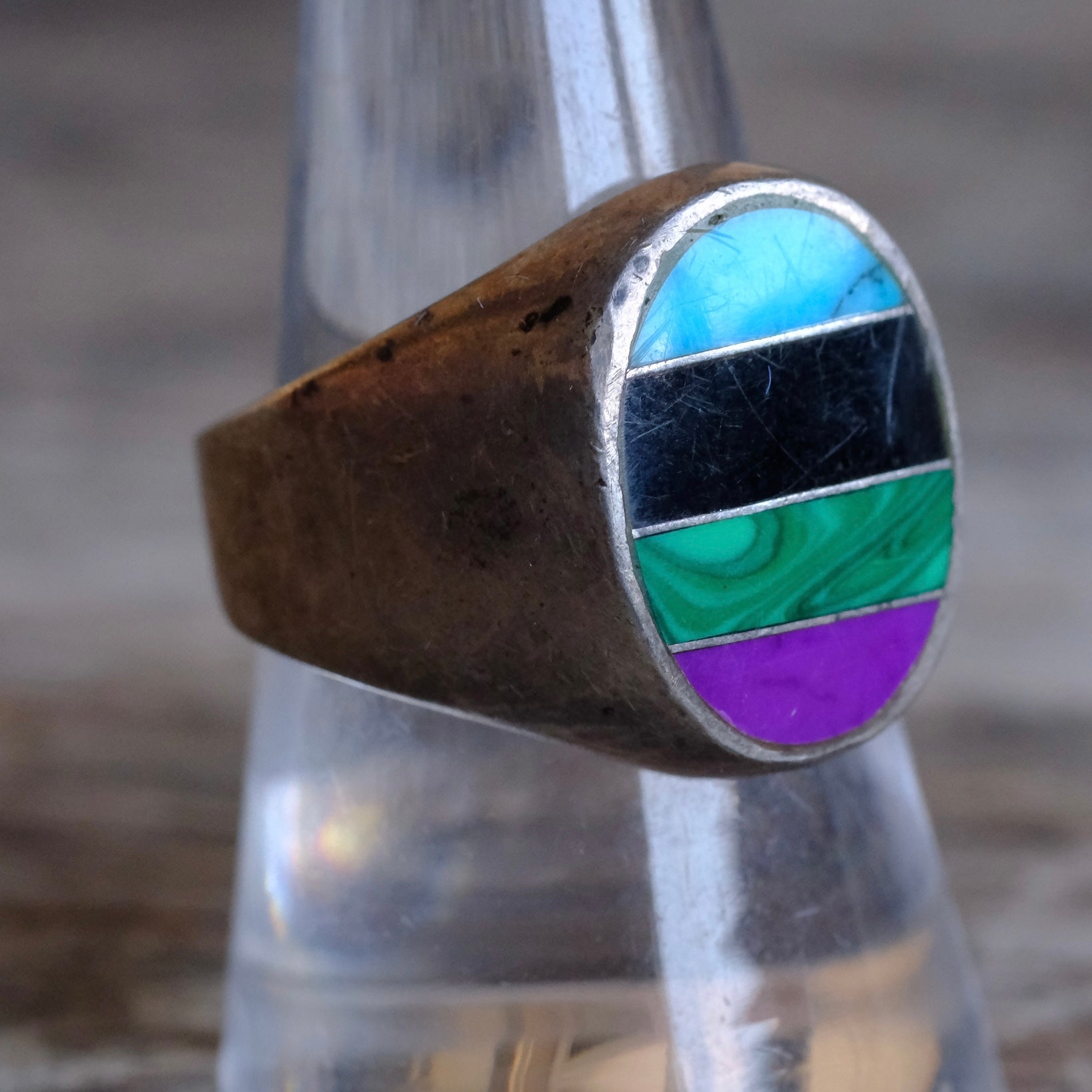 Vintage Sterling Multistone Inlay Ring 9
