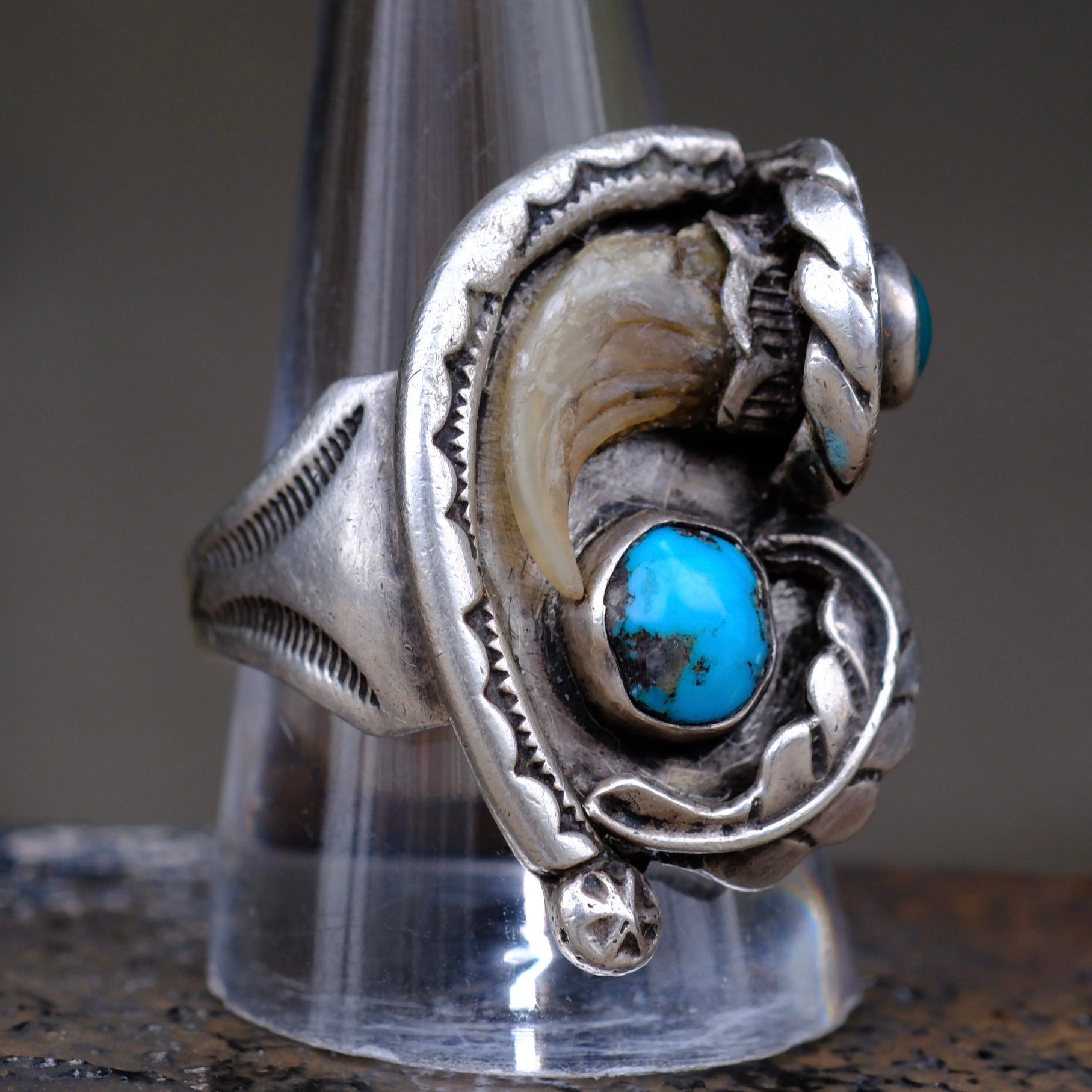 Vintage Sterling Turquoise Claw Ring 11.25