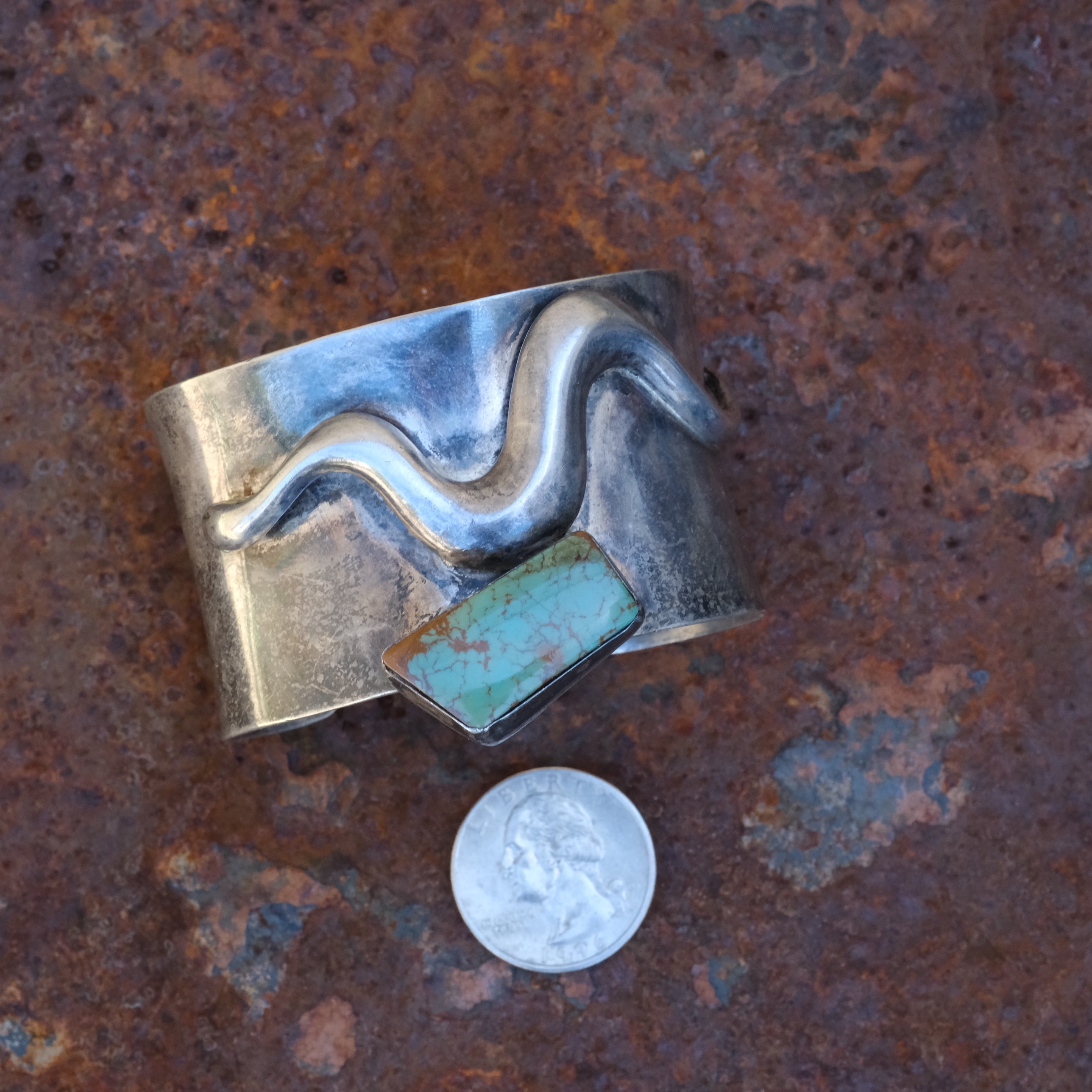 Vintage Sterling Turquoise Wide Cuff Bracelet