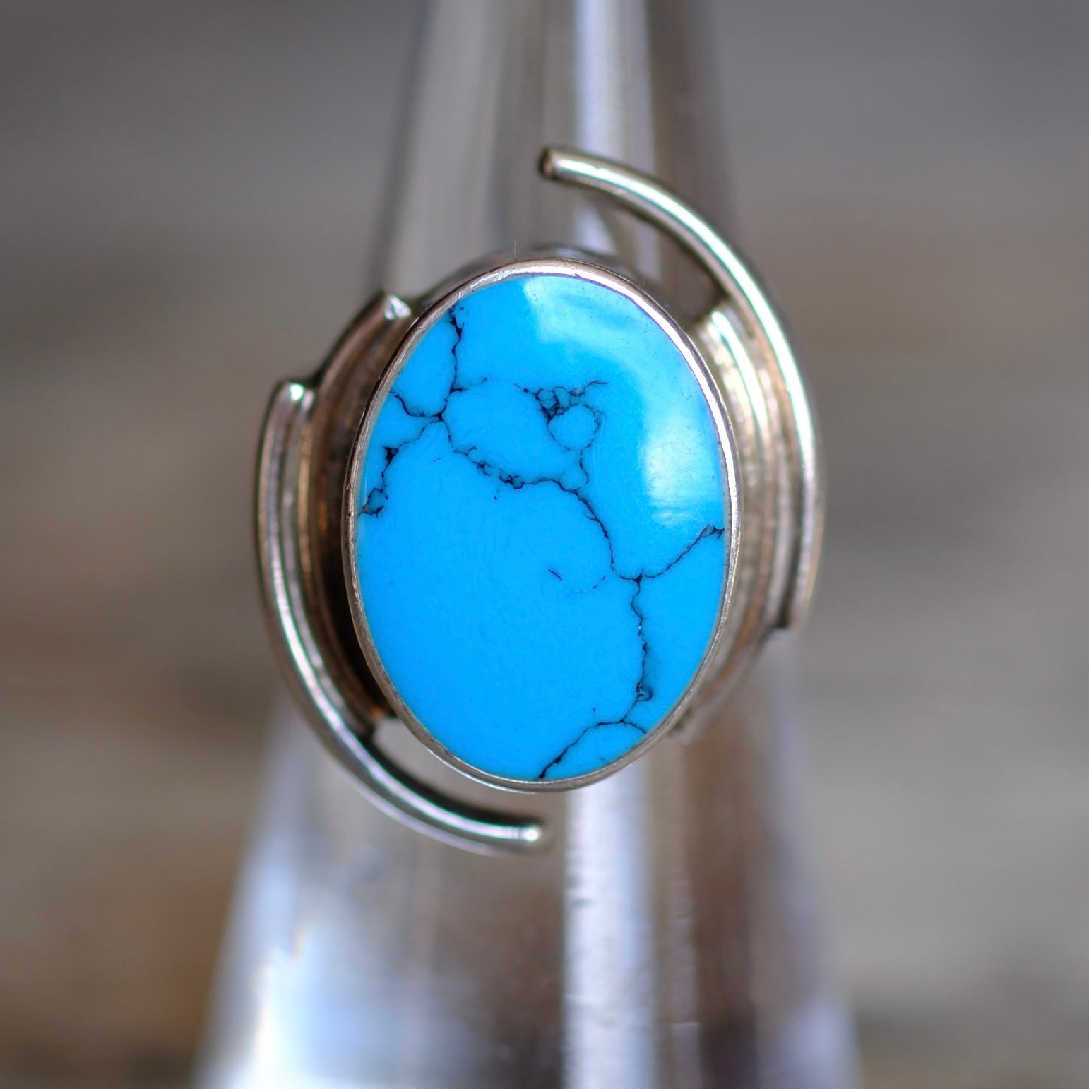 Vintage Sterling Block Turquoise Ring 6