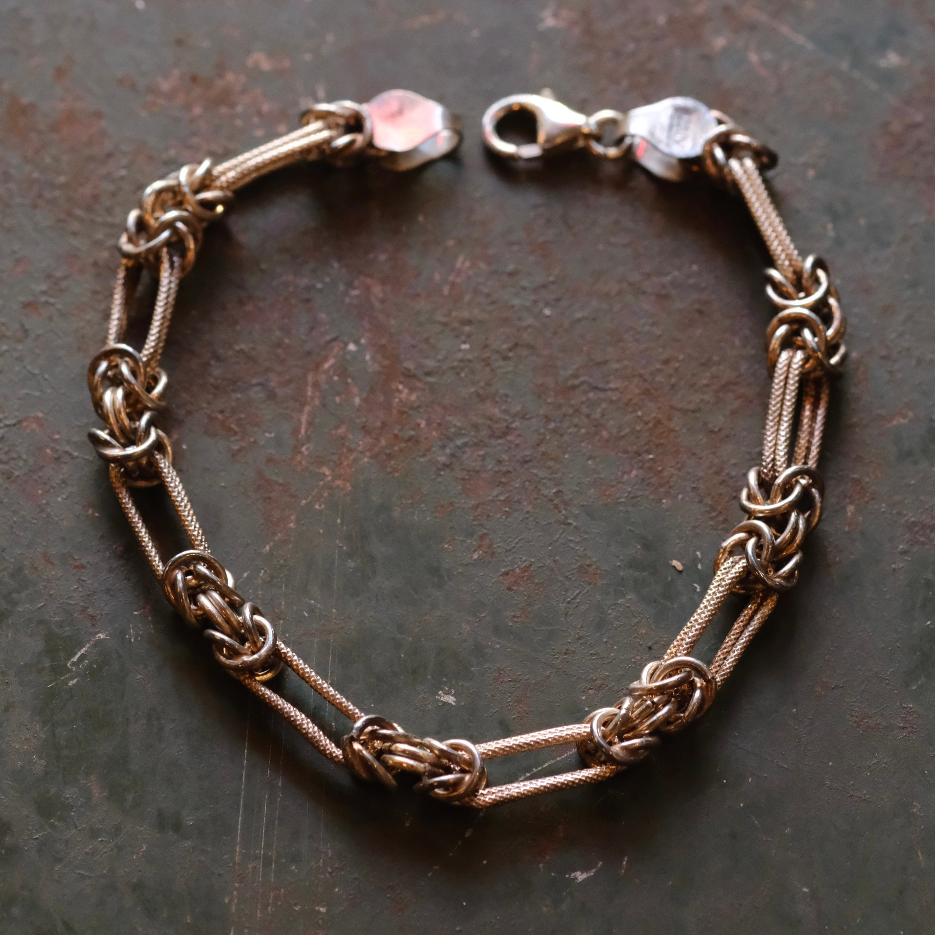 Vintage Sterling Silver Fancy Knotted Chain Bracelet