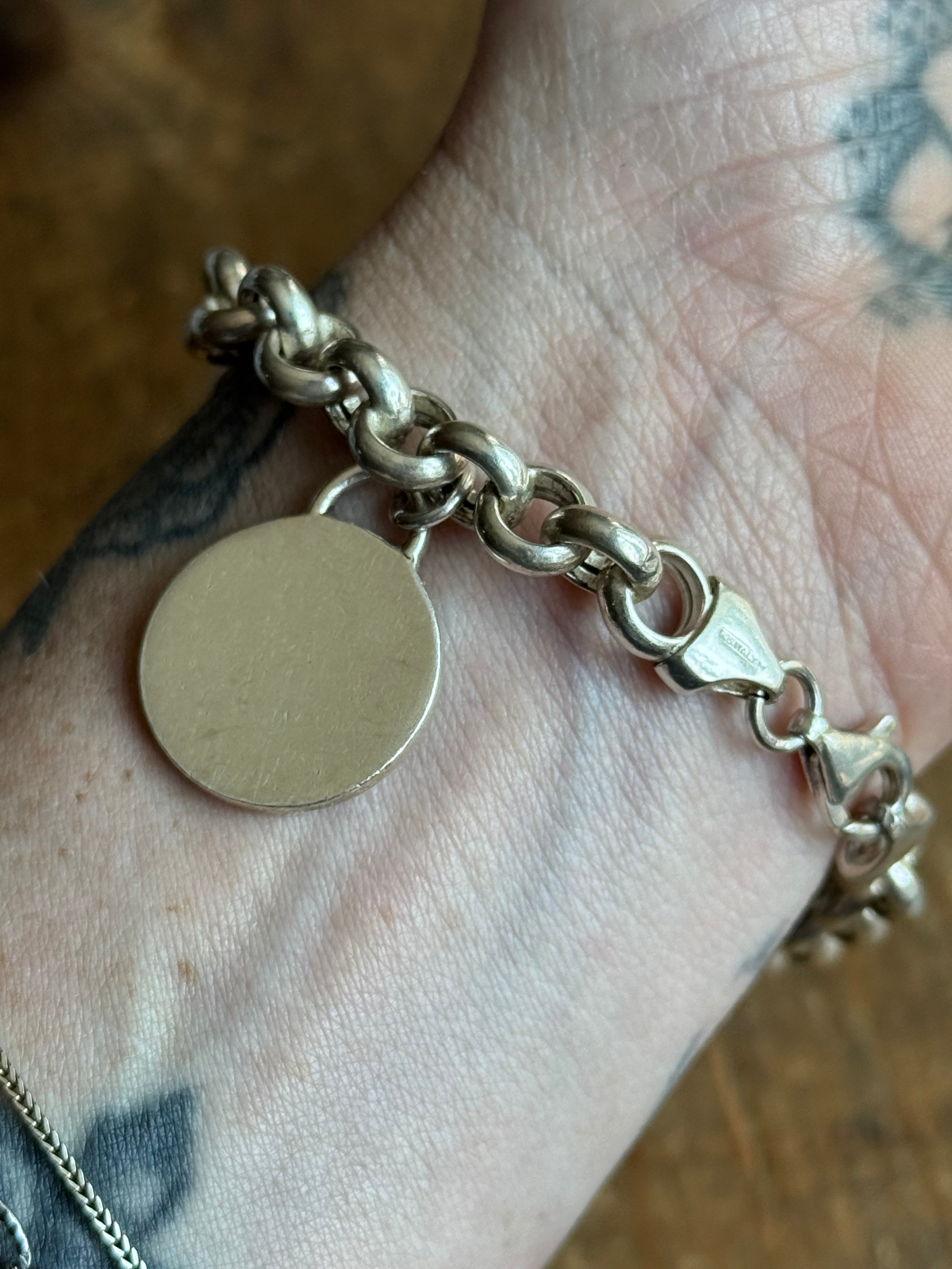 Vintage Sterling Silver 8” Chunky Rolo ID Tag Chain Bracelet