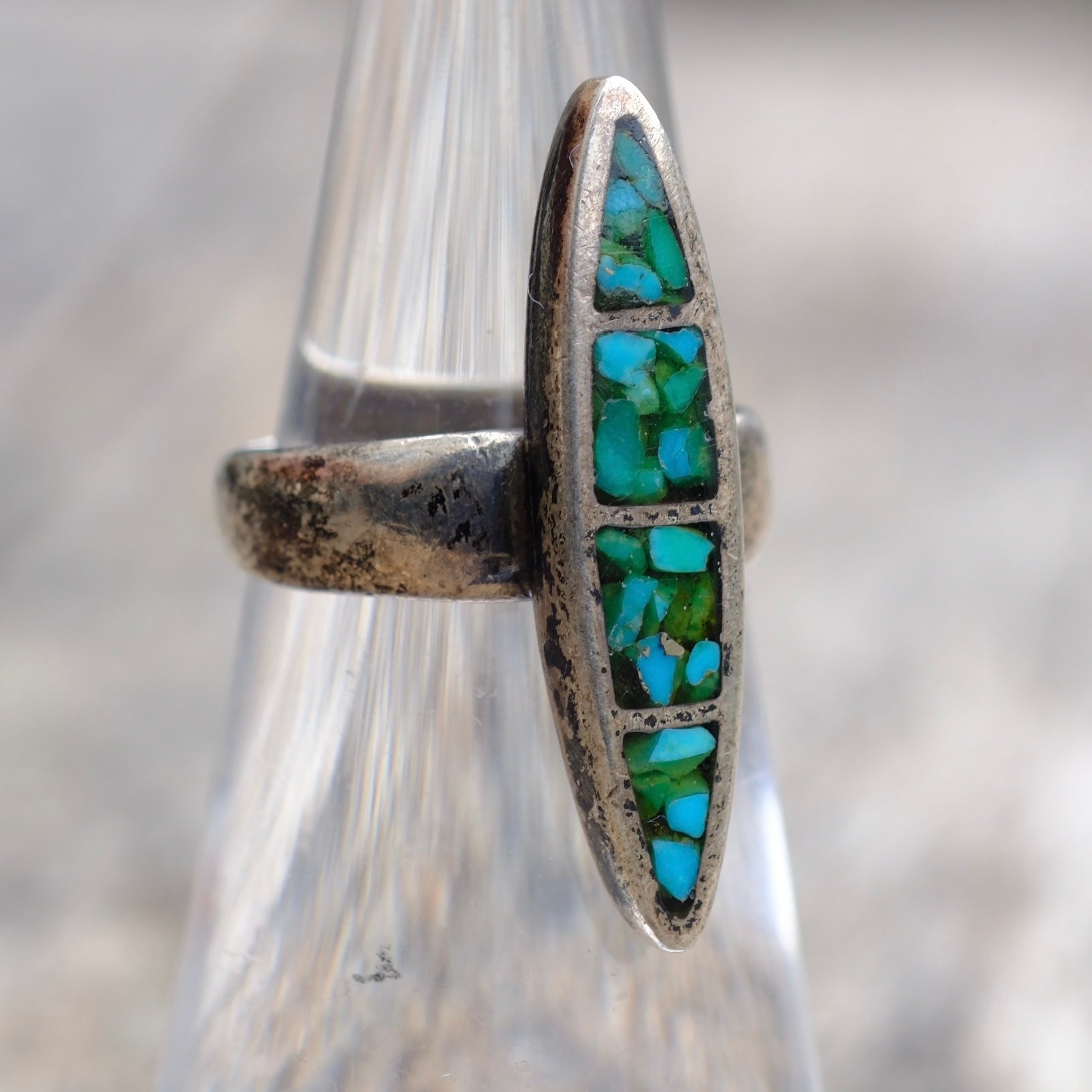 Vintage Sterling Crushed Turquoise Ring 4.75