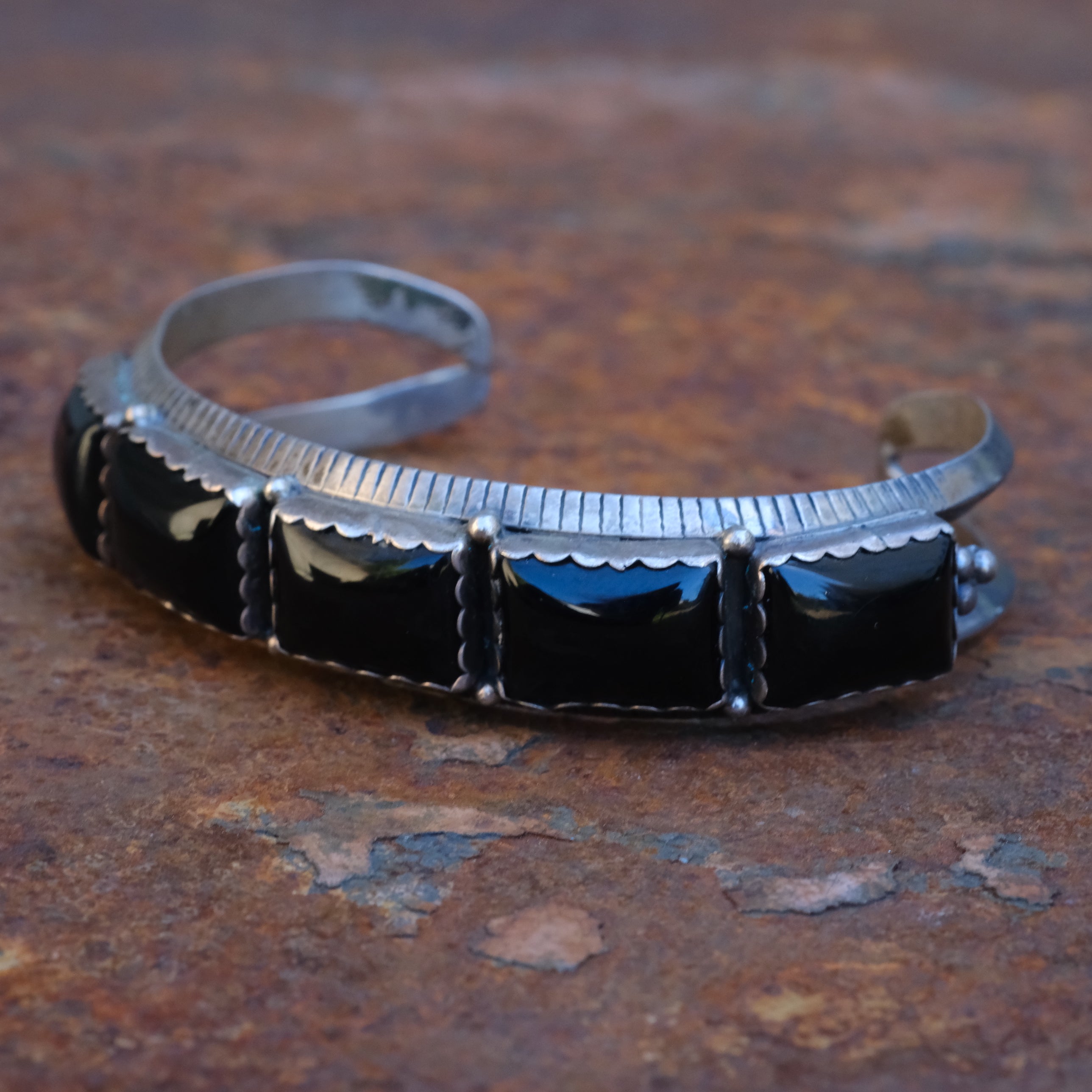 Vintage Sterling 5-Stone Onyx Cuff